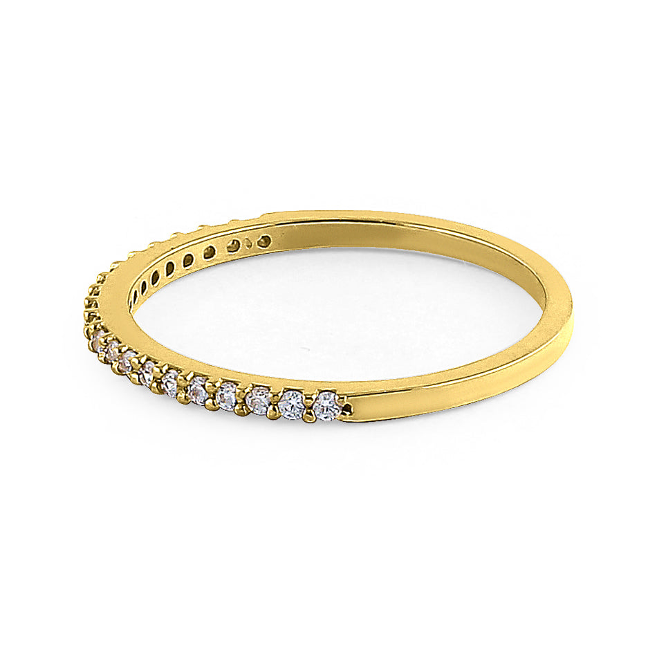 14K Solid Yellow Gold Round Cut Half Eternity Cubic Zirconia Ring for Women - Elegant Wedding Band, Anniversary Gift, or Everyday Jewelry