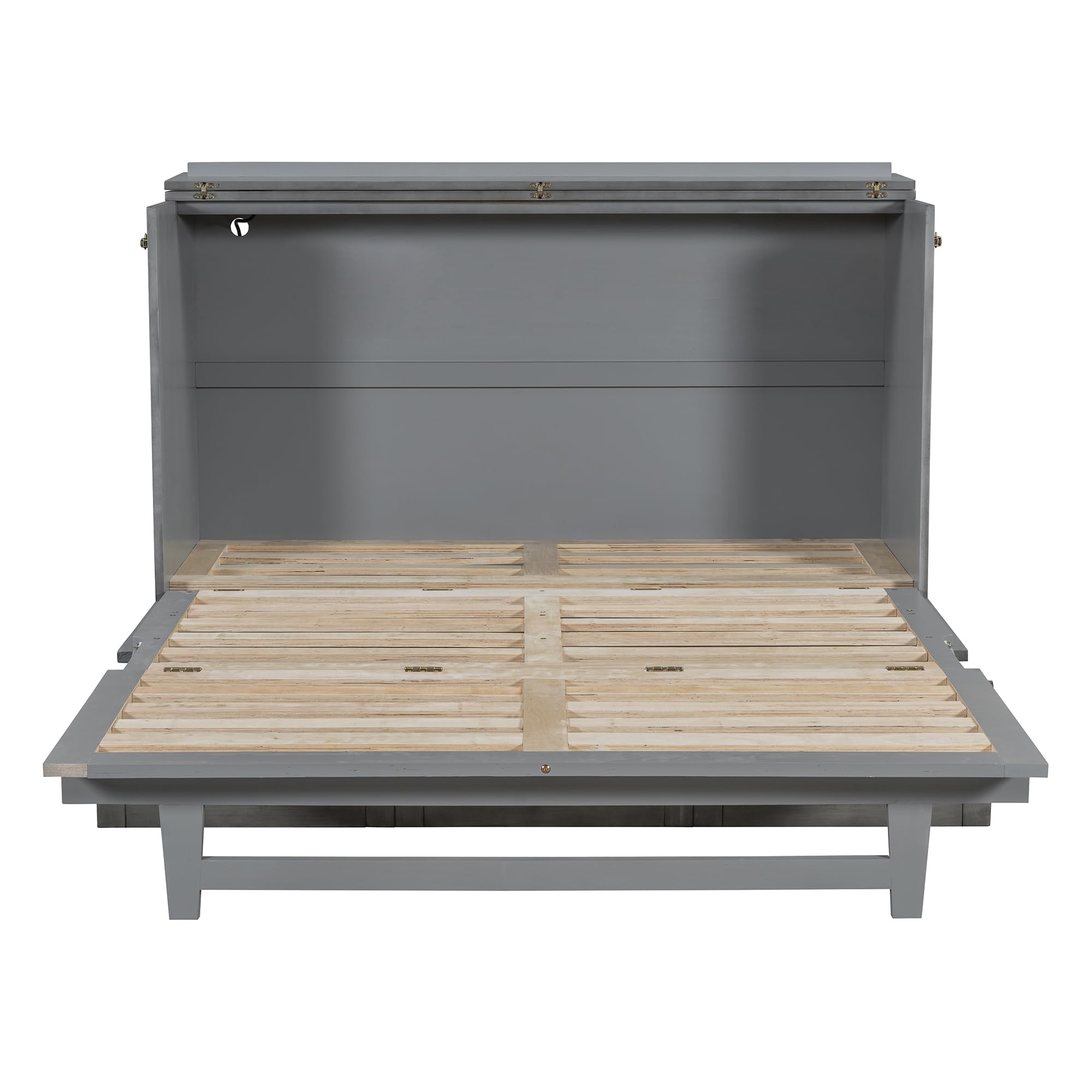 Queen Size Murphy Bed with Storage Drawers & USB Charging Station - Space Saving Wall Bed Cabinet for Home Office, Guest Room & Small Apartments - Brushed Gray Finish - Easy Pull Down Mechanism for Comfortable Sleeping