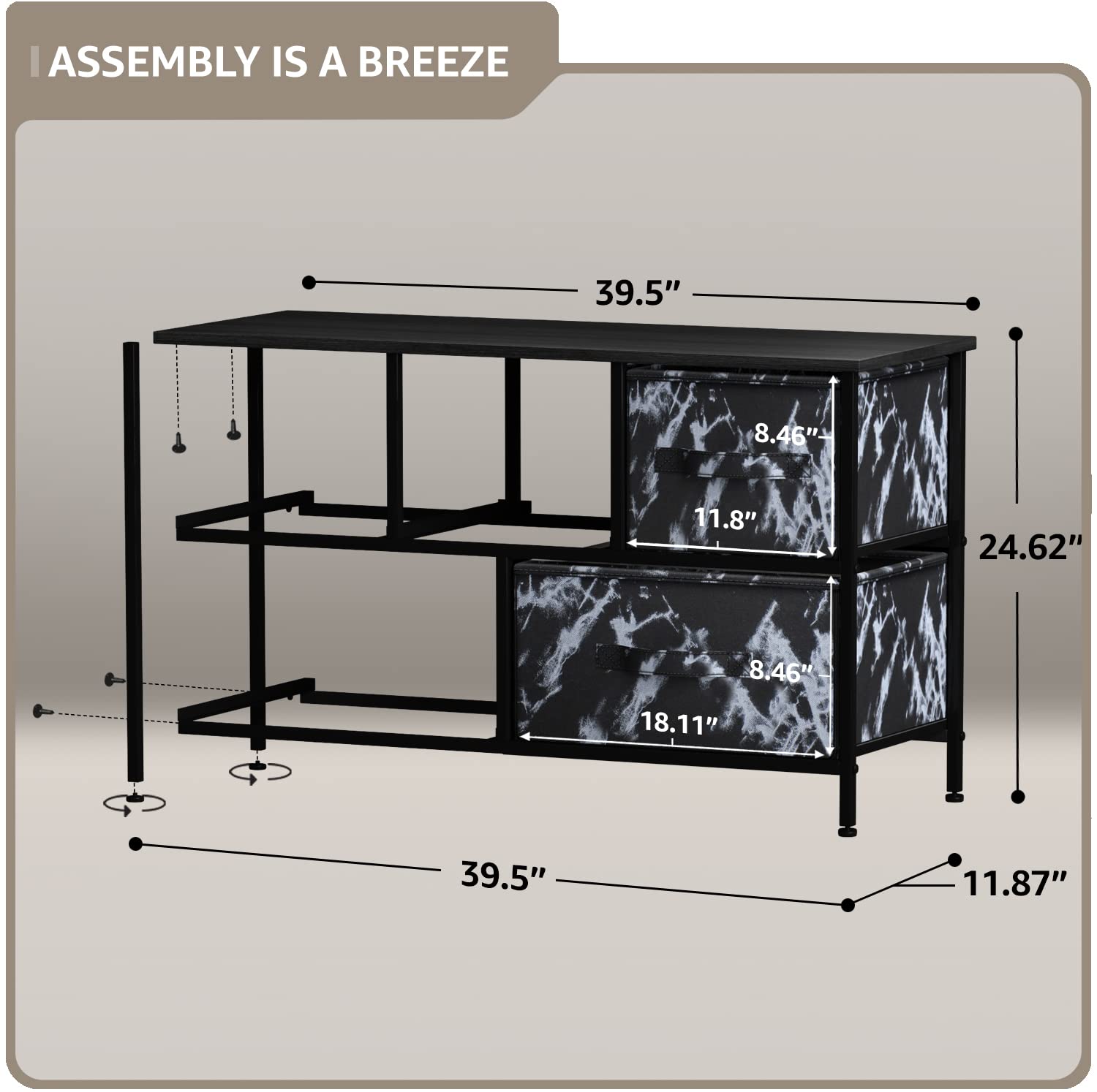 Sorbus 5-Drawer Dresser with Steel Frame & Wood Top - Fabric Bin Storage Organizer for Bedroom, Hallway, Closet & Office - Wide TV Stand with Easy Pull Drawers | Perfect for Small Space Organization & Home Decor