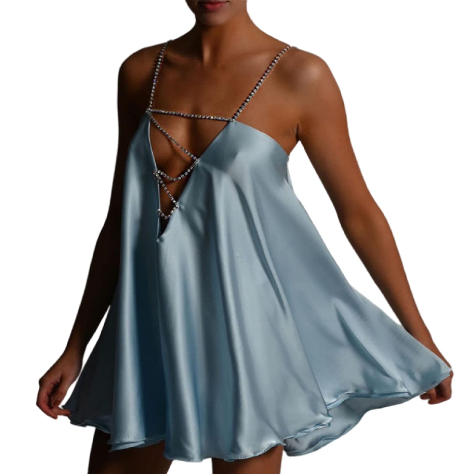 Sexy Summer Satin Women's Dress with V-Neck & Spaghetti Straps - Vintage Low Back Swing Party Club Dress in Black & Green | Perfect for Cocktail Parties, Date Nights & Beach Vacations