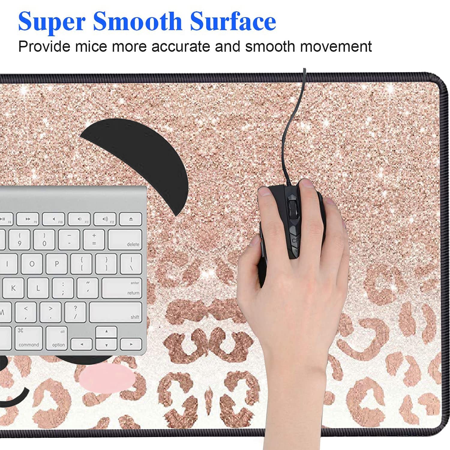 XXL Large Gaming Mouse Pad - Extended Ergonomic Computer Desk Mat with Non-Slip Rubber Base, Thick Keyboard Cover & Cup Coaster (Panda Face Leopard Star Design) - Perfect for Gaming, Office Work & Home Computer Setup