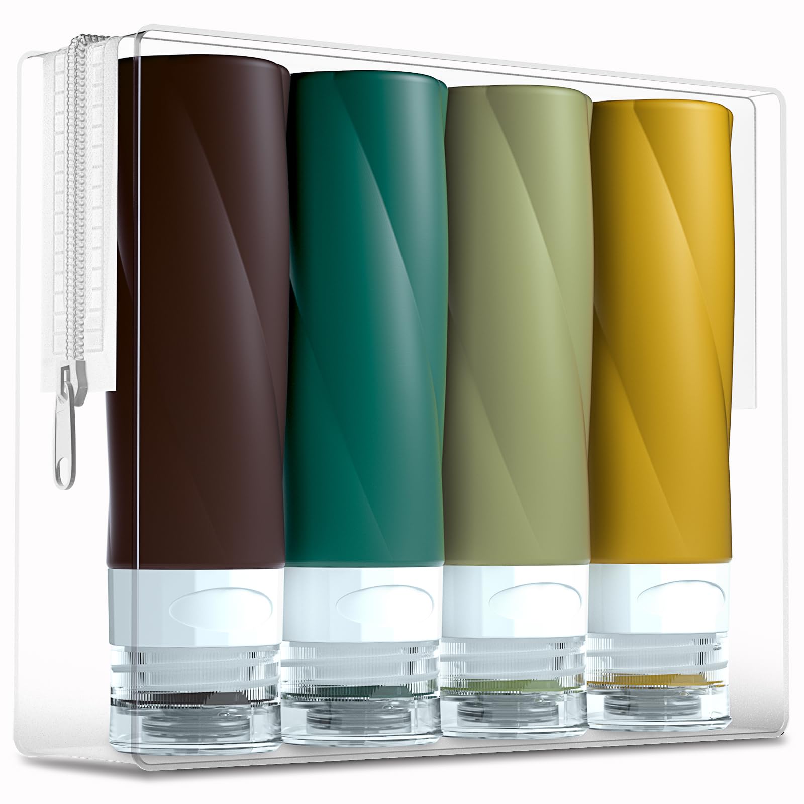 Gemice 3oz TSA Approved Travel Bottles Set - BPA Free Leak Proof Refillable Toiletry Containers with Clear Travel Bag (4 Pack) | Perfect for Airplane Carry-On, Vacation Essentials & Toiletries Organization