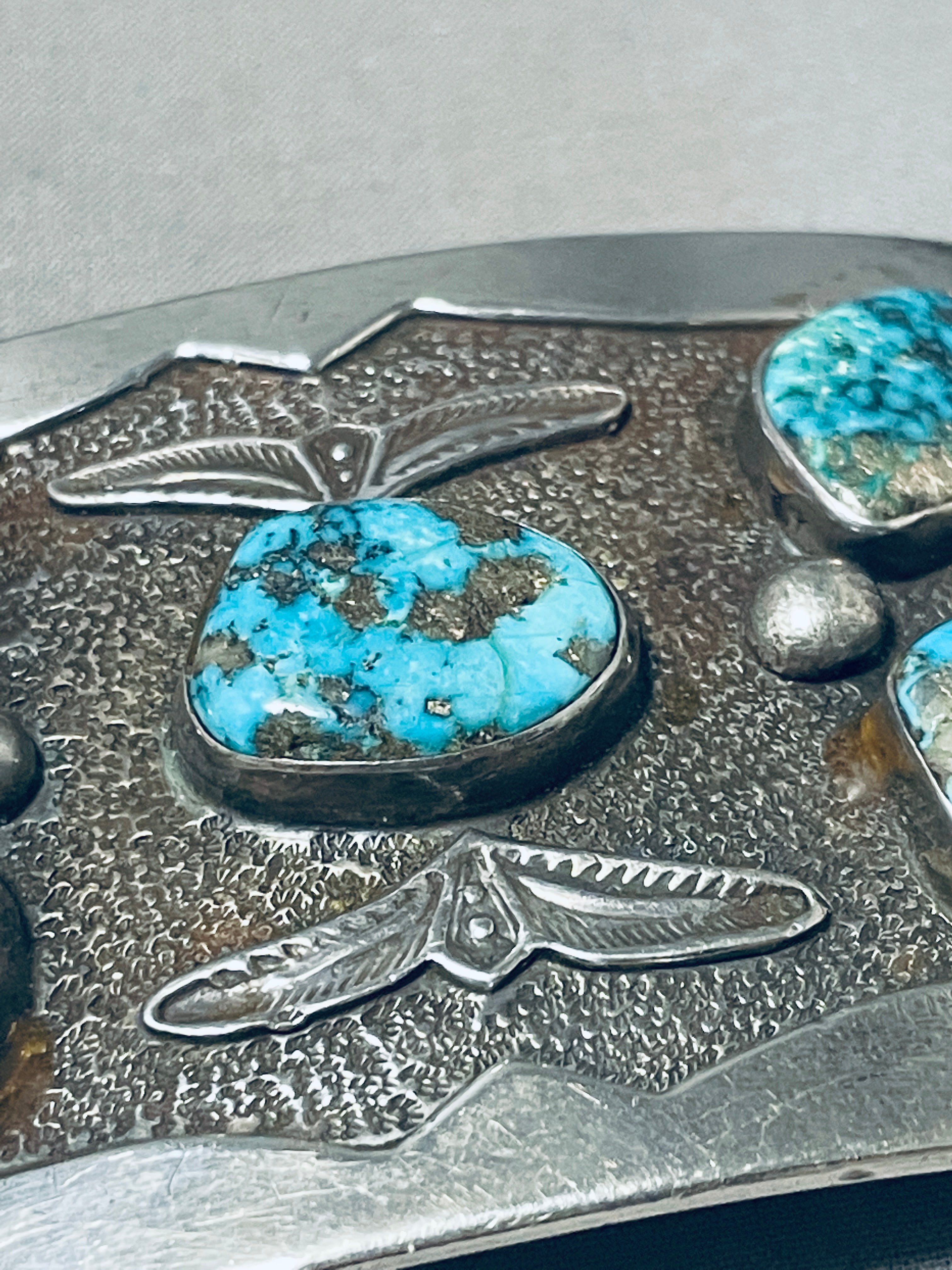 100 Gram Vintage Native American Navajo Pilot Mountain Turquoise Sterling Silver Buckle - Handcrafted Jewelry for Western Fashion & Boho Style