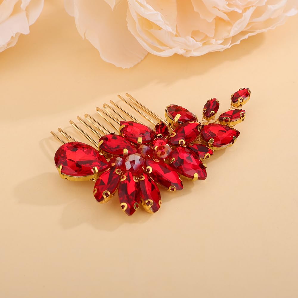 Sparkling Red Rhinestone Wedding Hair Comb - Crystal Bridal Hair Accessory for Women & Girls | Elegant Headpiece for Brides, Prom, Parties & Special Occasions