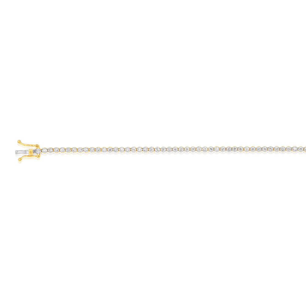 1 Carat Diamond Tennis Bracelet - 70 Round Brilliant Cut Diamonds in 9K Yellow Gold | Elegant Jewelry Gift for Women, Anniversary, Wedding, Special Occasions