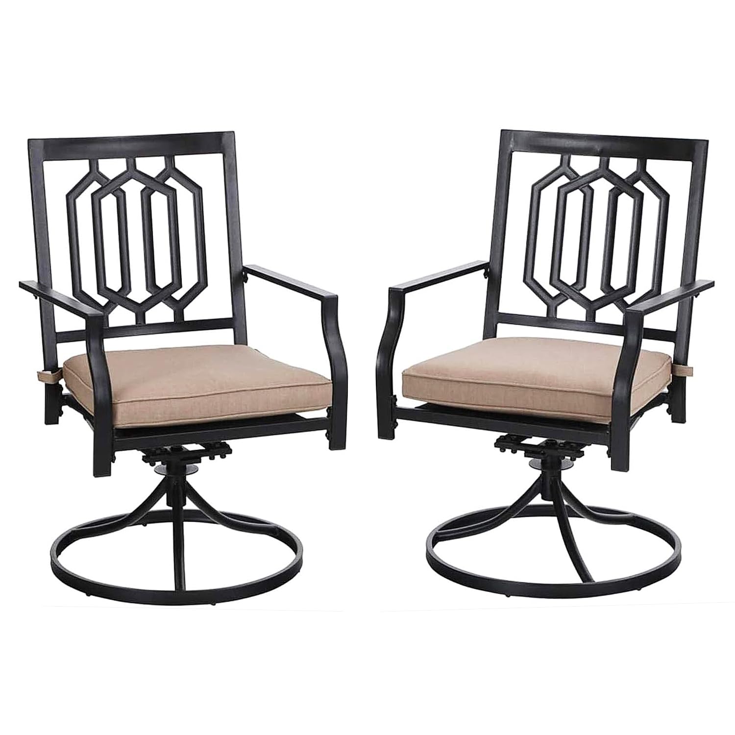 PHI VILLA 2-Piece Outdoor Metal Swivel Rocking Chair Set with Cushions - Patio Dining Chairs for Garden, Backyard, Bistro - Weather-Resistant Black Furniture (Perfect for Relaxing, Entertaining & Outdoor Dining)