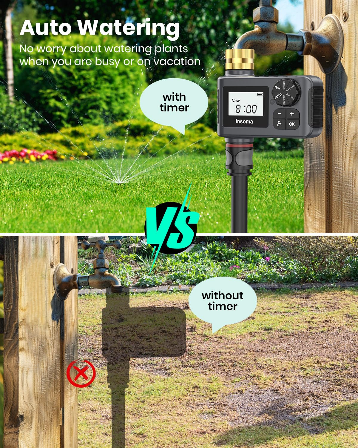 Programmable Outdoor Garden Hose Timer with Brass Inlet/Outlet - Auto, Manual & Rain Delay Modes for Drip Irrigation & Lawn Watering System (1 Outlet) - Perfect for Efficient Yard Maintenance & Smart Water Conservation