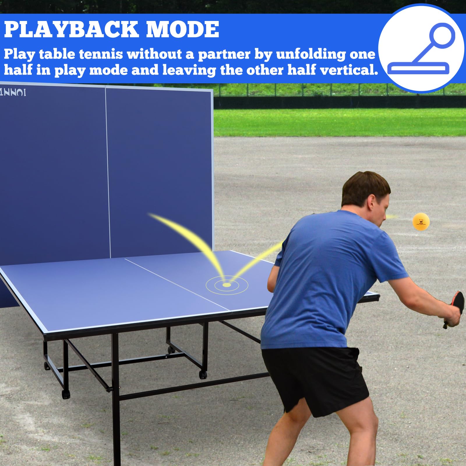 Foldable Mid-Size Table Tennis Table with 2 Paddles, 2 Balls & Net - Portable Ping Pong Table for Indoor/Outdoor Use - Easy Assembly Multiplayer Game Table for Home, Office, Backyard & Party Fun