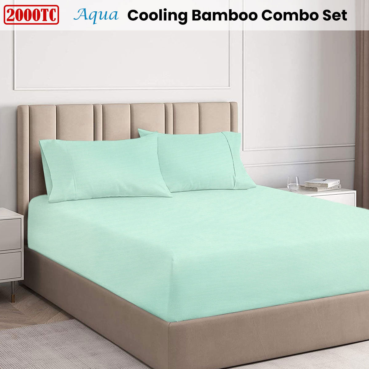 Aqua 2000TC Cooling Bamboo Sheet Set - Single Size, Ultra Soft & Breathable for Hot Sleepers - Perfect for Summer Nights & Temperature Regulation