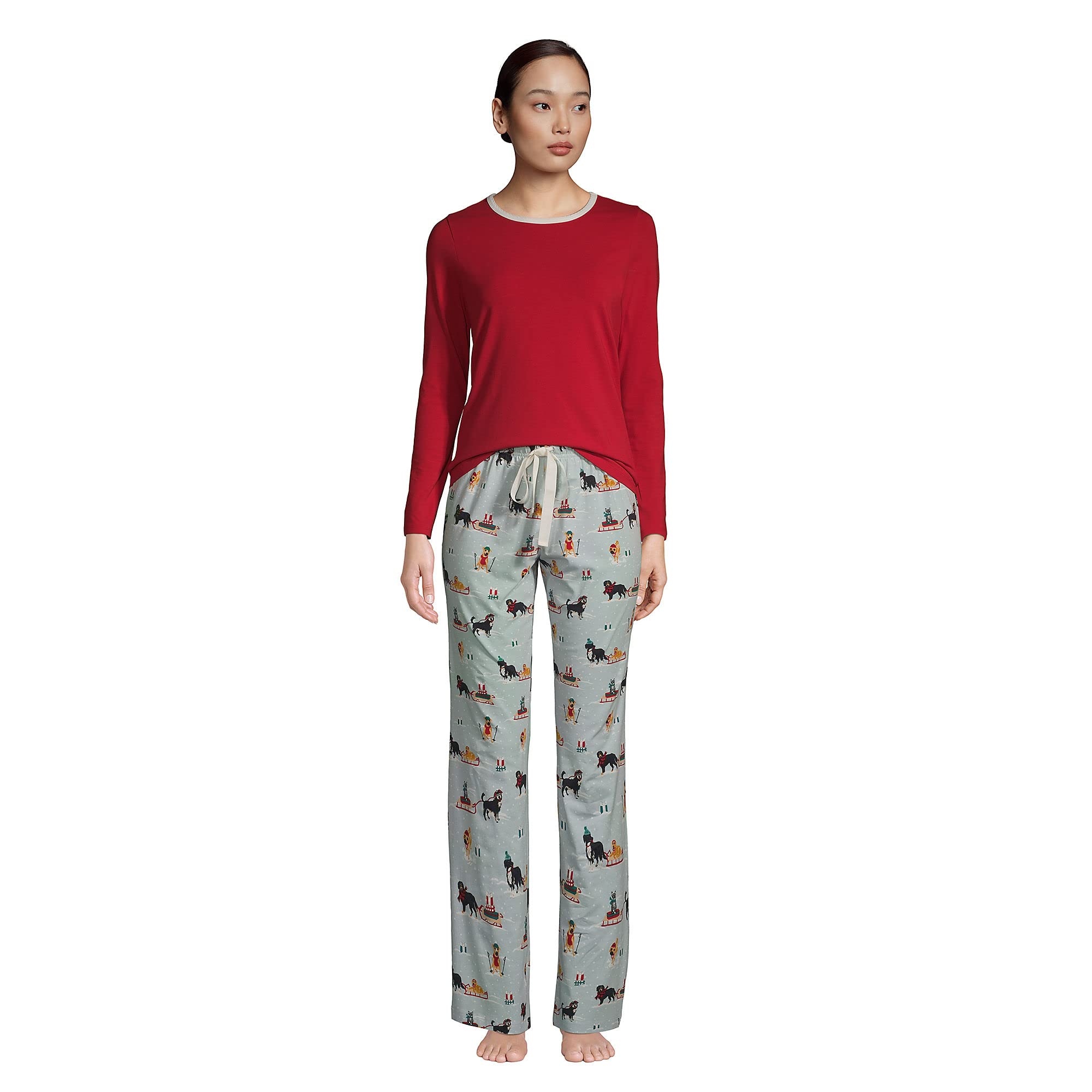 Lands' End Women's Soft Knit Pajama Set - Long Sleeve Sleep Shirt & Comfort Pants for Cozy Nights and Relaxing at Home