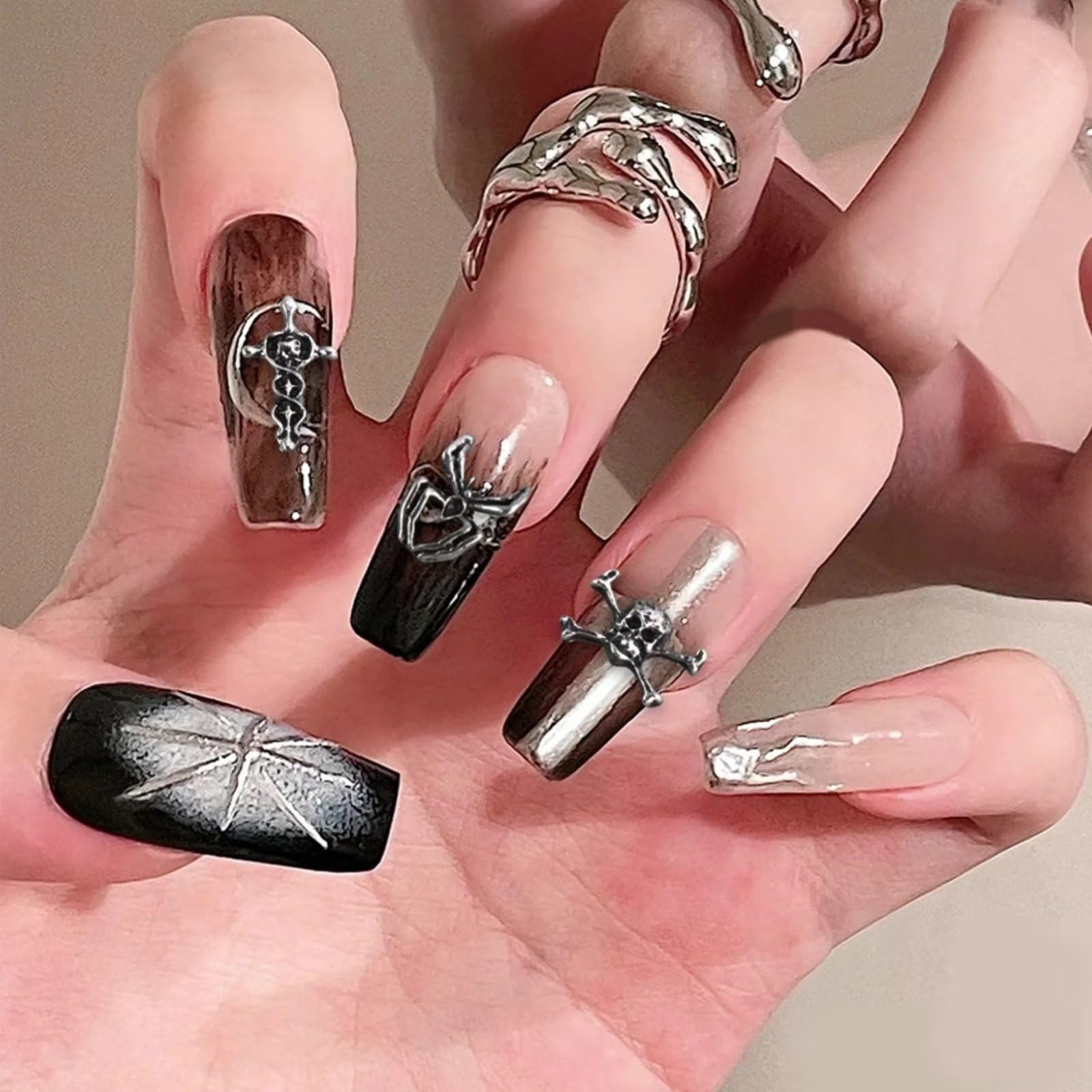 36Pcs Halloween Nail Art Charms - 3D Cross & Skull Shape Nail Gems, Shiny Acrylic Nail Jewelry Accessories with Storage Box for Halloween Parties, Cosplay & Nail Salon Decorations