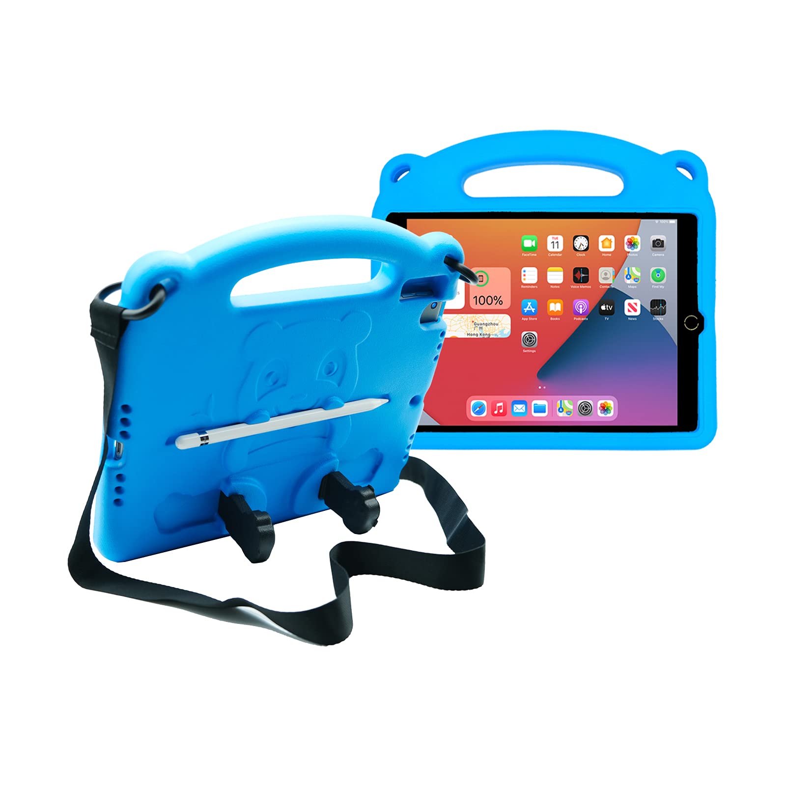 Shockproof Kids iPad Case for iPad 9th/8th/7th Gen (2021/2020/2019) 10.2 inch, iPad Air 3 & iPad Pro 10.5 inch - Lightweight Protective Cover with Adjustable Shoulder Strap (Blue) | Perfect for School, Travel & Outdoor Activities