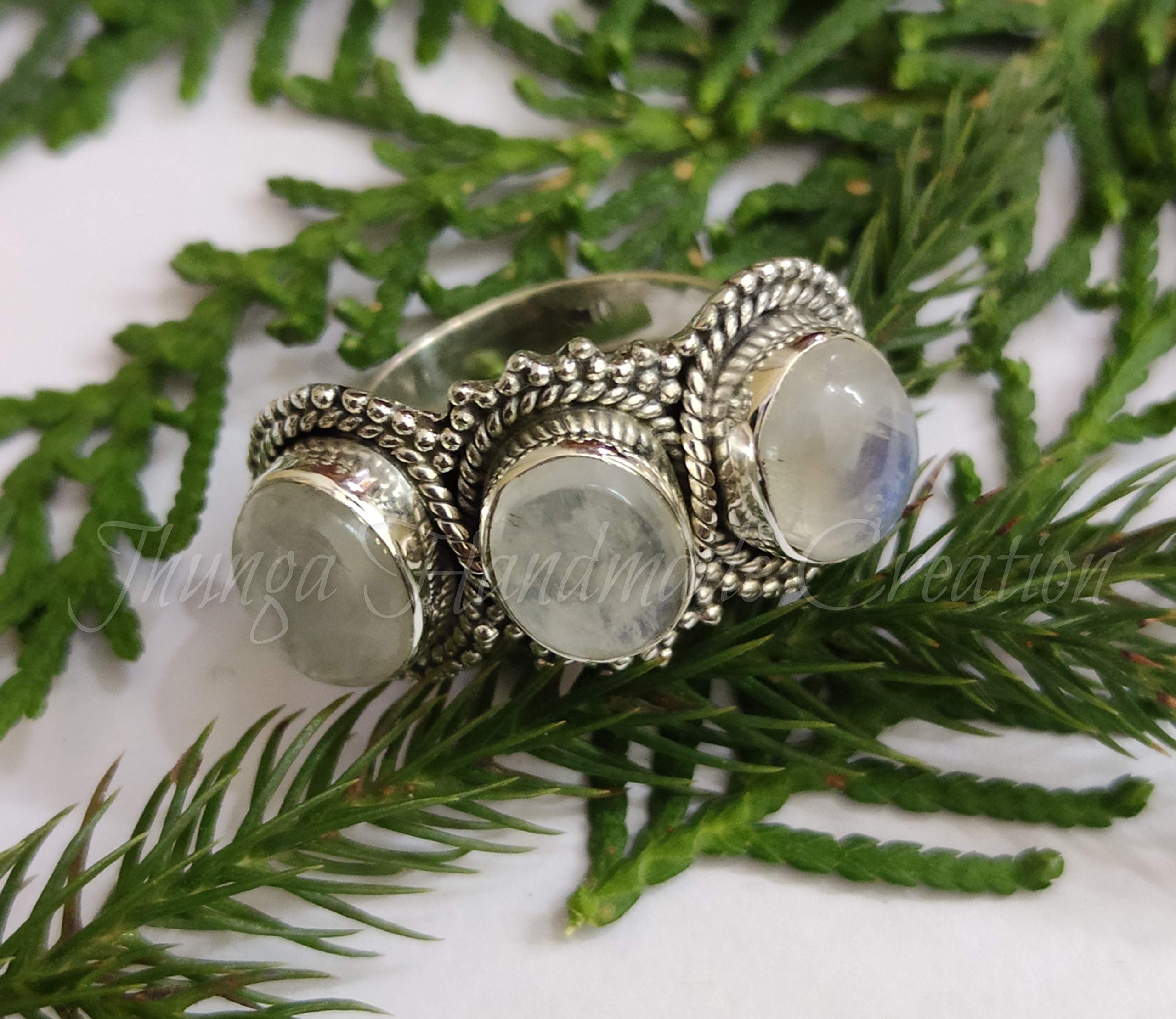 Moonstone Ring – June Birthstone Jewelry in Sterling Silver 925 | Handmade Boho Hippie Statement Ring | Delicate Moonstone Engagement & Promise Ring | Perfect Christmas Gift & Fine Jewelry for Women (Wedding, Anniversary, Birthday Gift Idea)