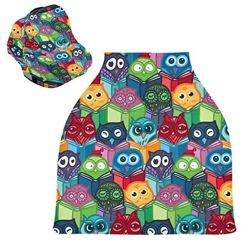 Stretchy Baby Car Seat Canopy - Cartoon Owls Pattern Infant Stroller Cover, Multi-Use Car Seat Scarf & Nursing Cover for Newborns | Perfect for Breastfeeding, Shopping Trips & Outdoor Adventures