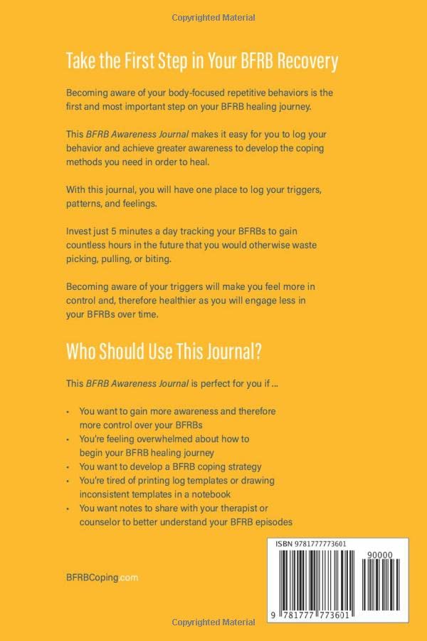 BFRB Awareness Journal: Track & Manage Body-Focused Repetitive Behaviors - Skin Picking, Hair Pulling & Nail Biting Diary for Anxiety Relief & Self-Care (Ideal for Therapy Sessions & Daily Mindfulness Practice)
