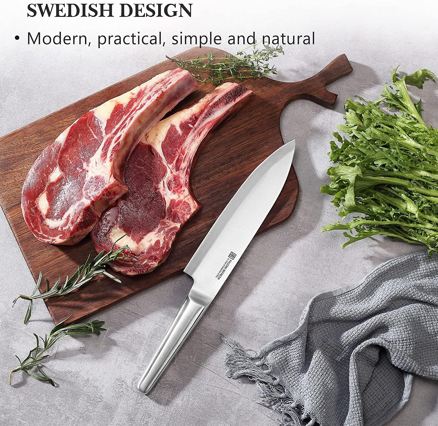 PAUDIN 8-Inch Chef Knife - High Carbon German Stainless Steel Kitchen Knife - Ultra Sharp Professional Chef's Knife with Ergonomic Hollow Handle - Perfect for Slicing, Dicing & Chopping Vegetables, Meat & Fruits (Silver)
