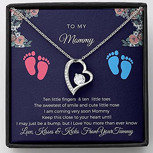 To My Mommy Necklace - 14K White Gold Plated Forever Love Pendant with Gift Message Card - Mother's Birthday, Christmas, Anniversary Jewelry Gift for Women - Perfect for Mother's Day, Baby Shower & Special Occasions