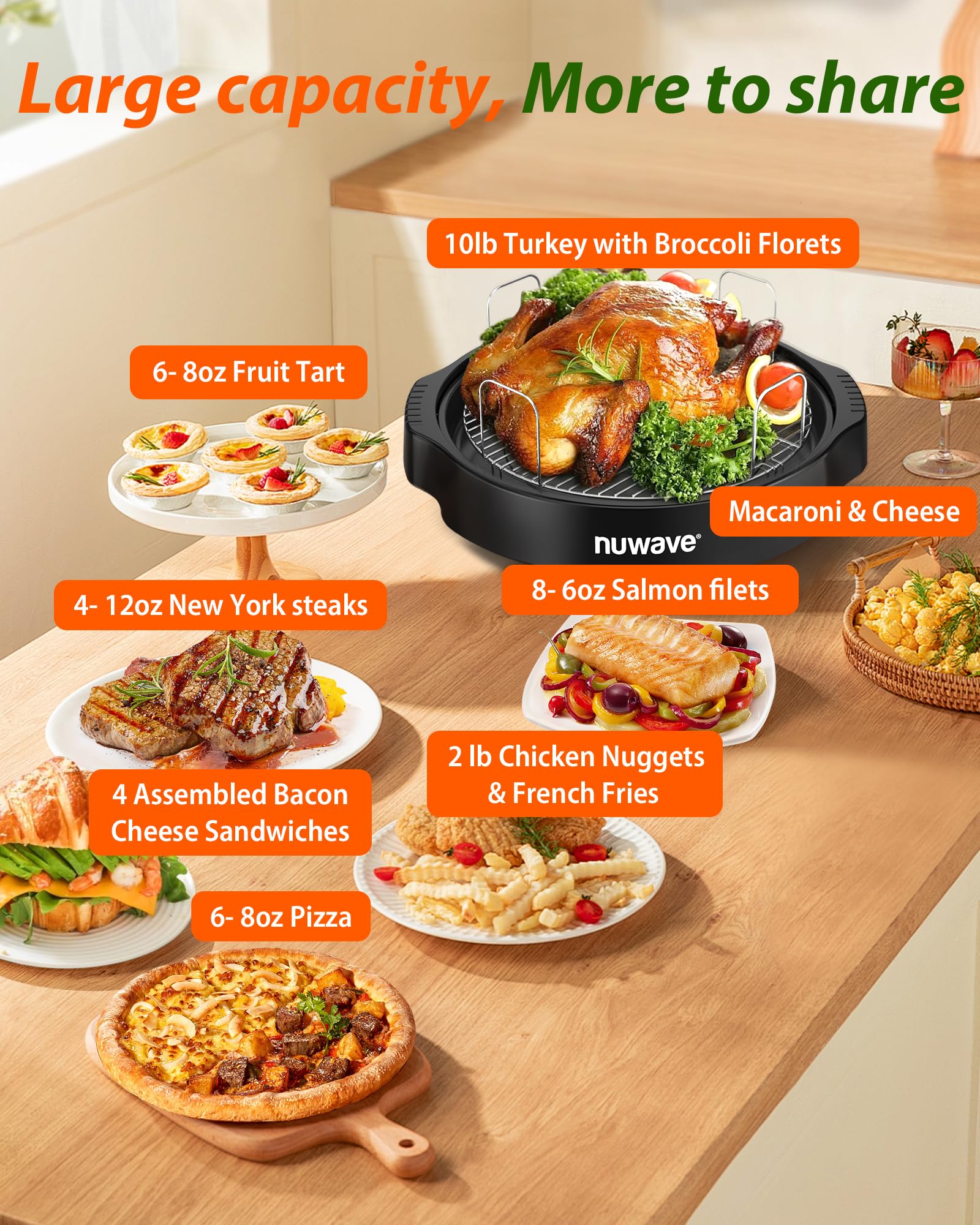 Nuwave Oven Pro Plus Air Fryer - Infrared Countertop Convection Oven with 100 Presets & 50 Memory, No Preheating Needed, Cooks Fresh or Frozen Foods Fast, PFAS-Free Black | Perfect for Baking, Roasting, Air Frying & Family Meals