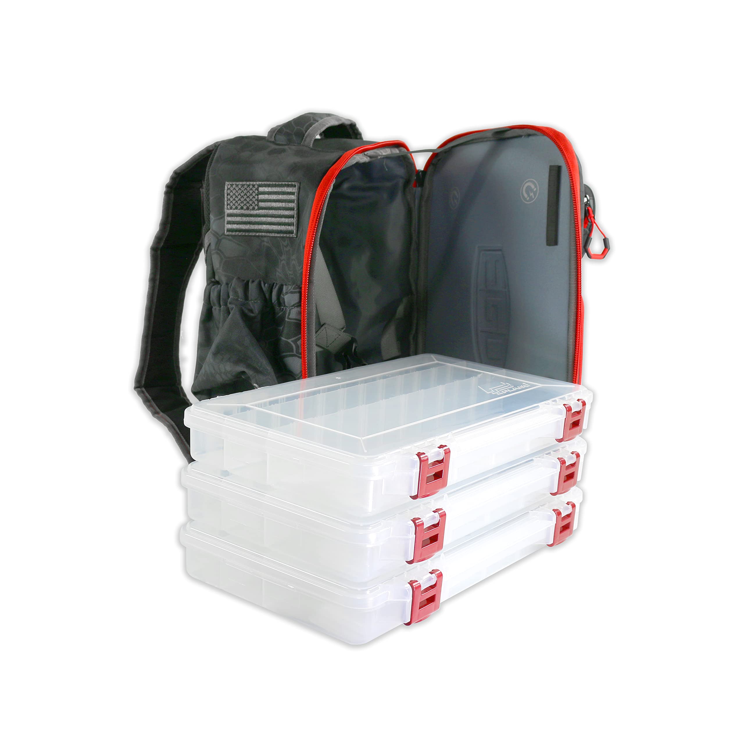 EGO Kryptek Tactical Fishing Backpack - Waterproof 1000D Nylon Tackle Box with 4 Storage Trays, Molle System & Multiple Pockets - Durable Gear Bag for Bass Fishing, Camping & Outdoor Adventures