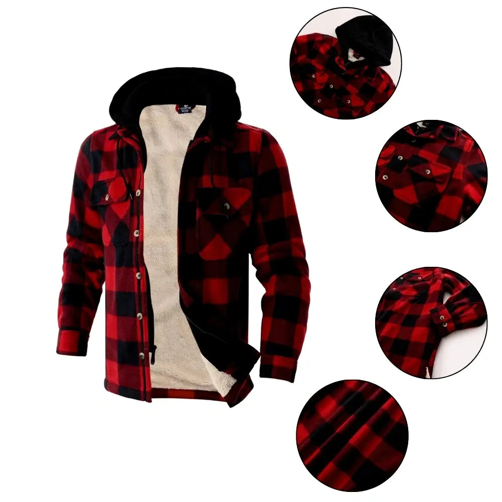 Men's Warm Plaid Berber Fleece Lined Jacket - Winter Outdoor Casual Coat for Hiking, Camping & Daily Wear