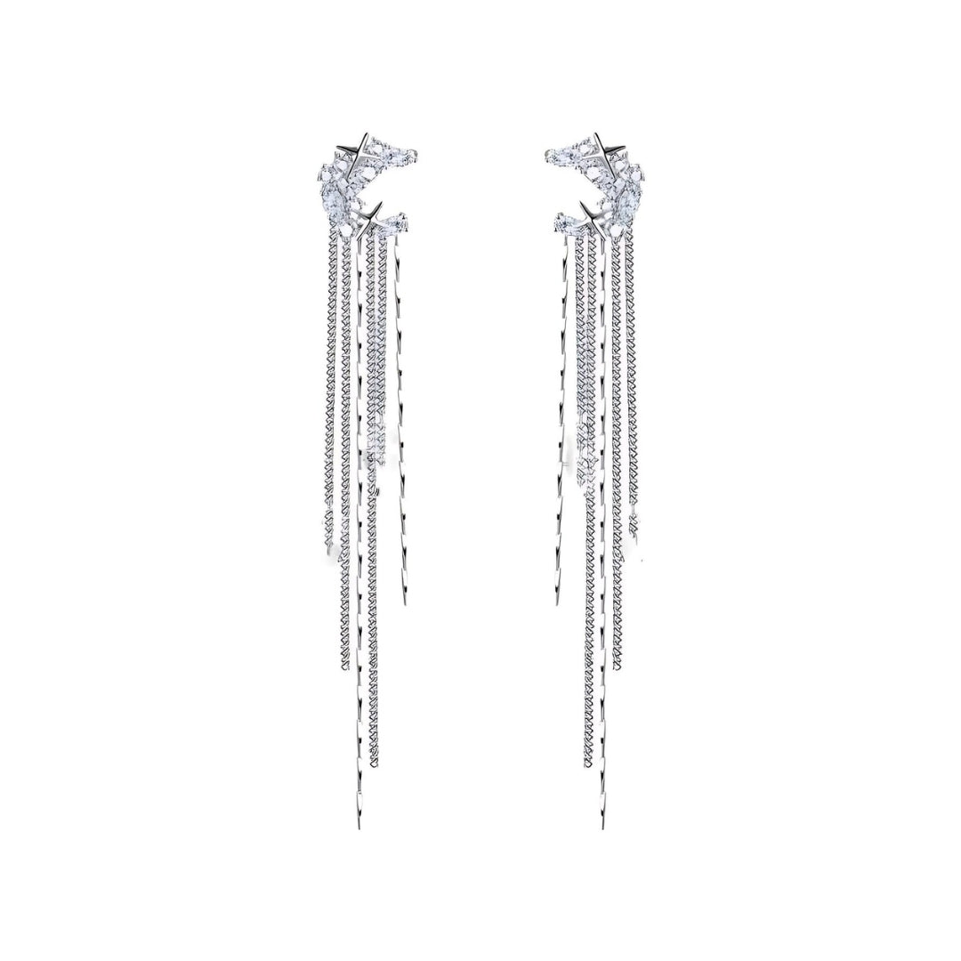 Moon Star Tassel Ear Cuffs - No Piercing Clip On Earrings for Women, Fashion Boho Chic Jewelry Accessories - Perfect for Parties, Weddings & Everyday Wear