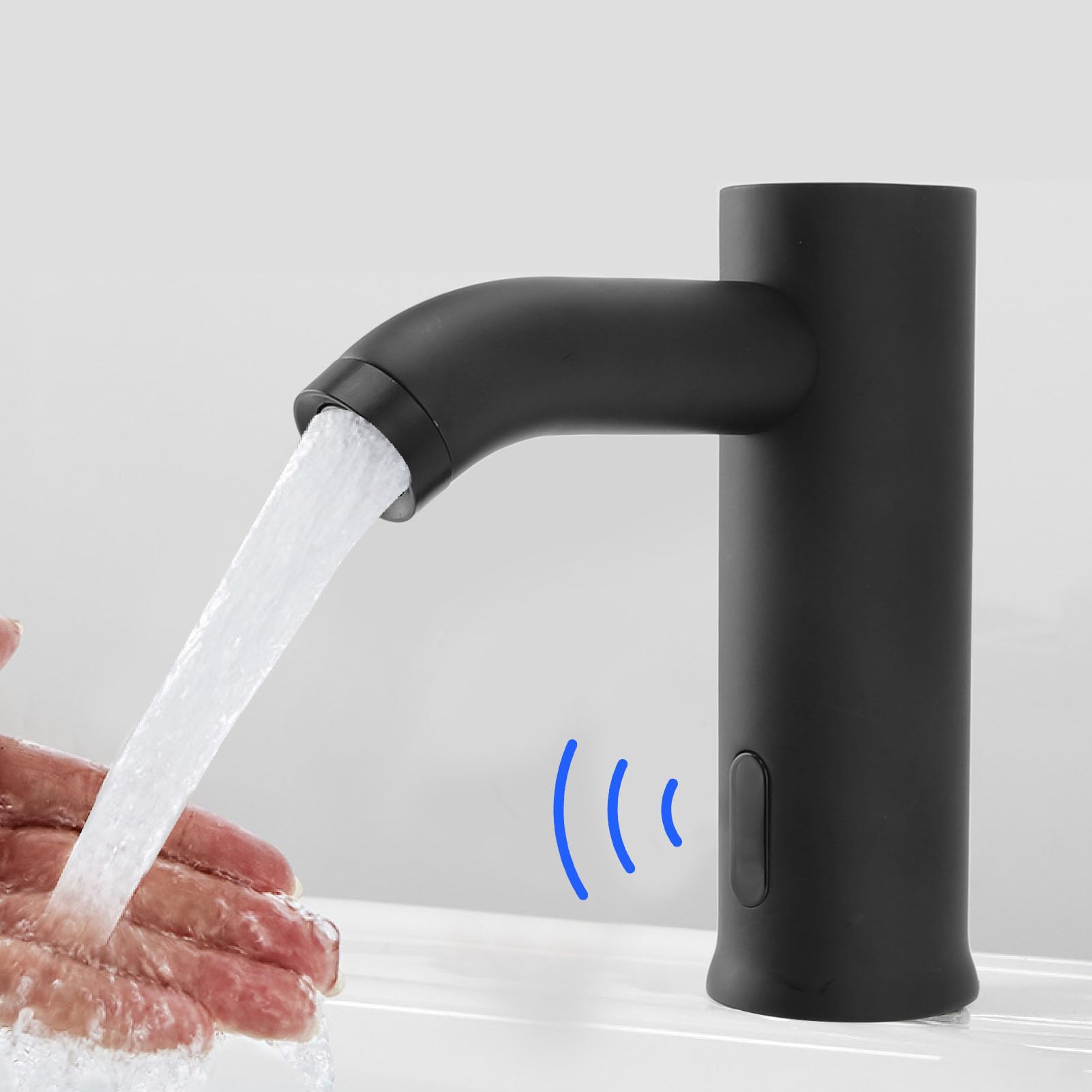Touchless Sink Faucet with Motion Sensor - Battery Powered Automatic Faucet with Infrared Sensor for Hands-Free Washing - Ideal for Kitchen, Bathroom, and Public Restrooms (Black)
