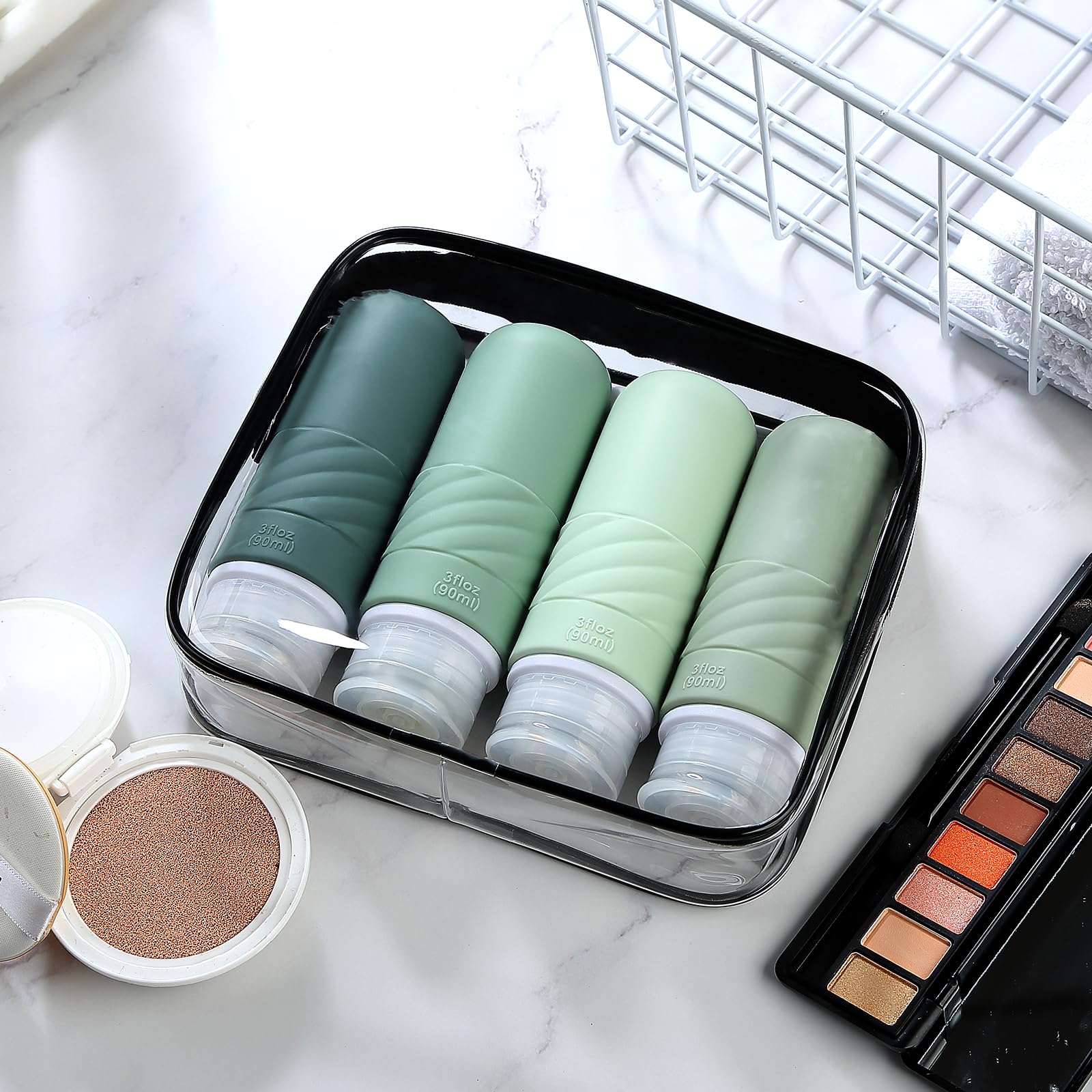 TSA Approved 3oz Travel Bottles for Toiletries - 4 Pack Leak Proof BPA Free Squeezable Containers for Shampoo, Conditioner & Lotion | Perfect for Air Travel, Gym & Vacation Essentials (Green)