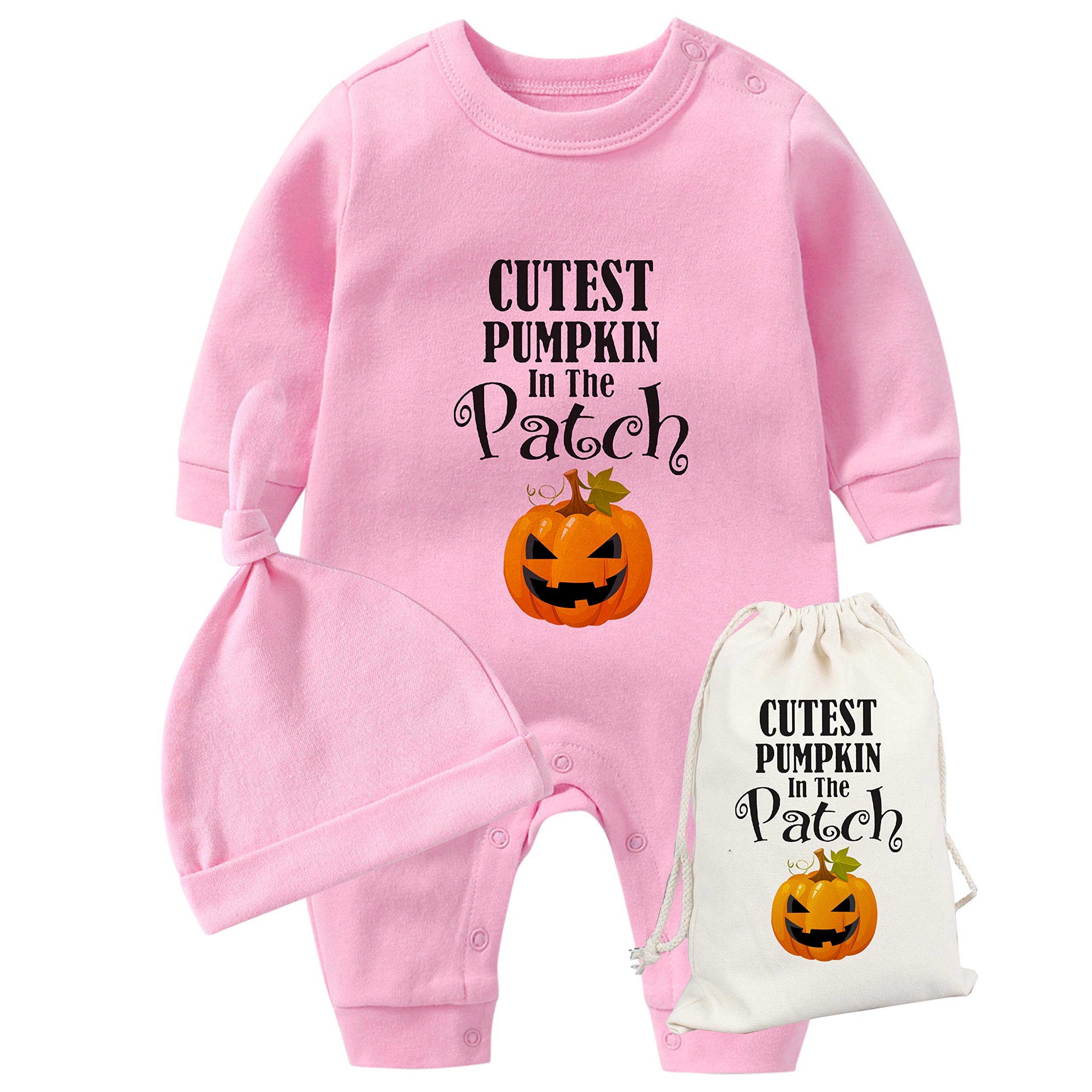 YSCULBUTOL Baby Twins Halloween Costume - Cute Pumpkin in The Patch Print Jumpsuit with Hat for Newborn Girls | Perfect for Halloween Parties & Photo Shoots