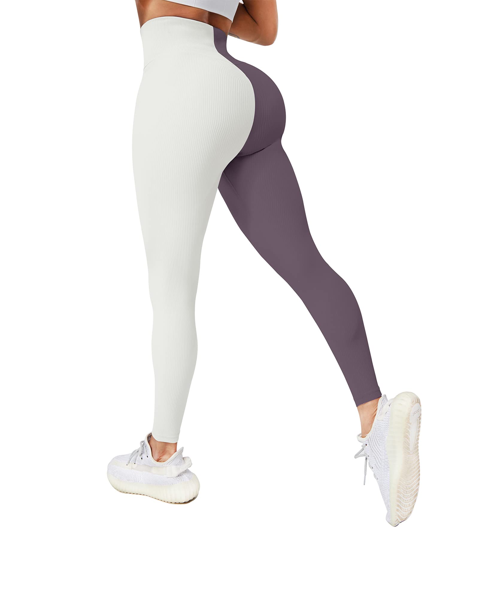 Bemobo Women's High Waisted Ribbed Yoga Pants - Buttery Soft 7/8 Length Leggings with Tummy Control for Workout, Running & Lounge Wear (25 Inch)