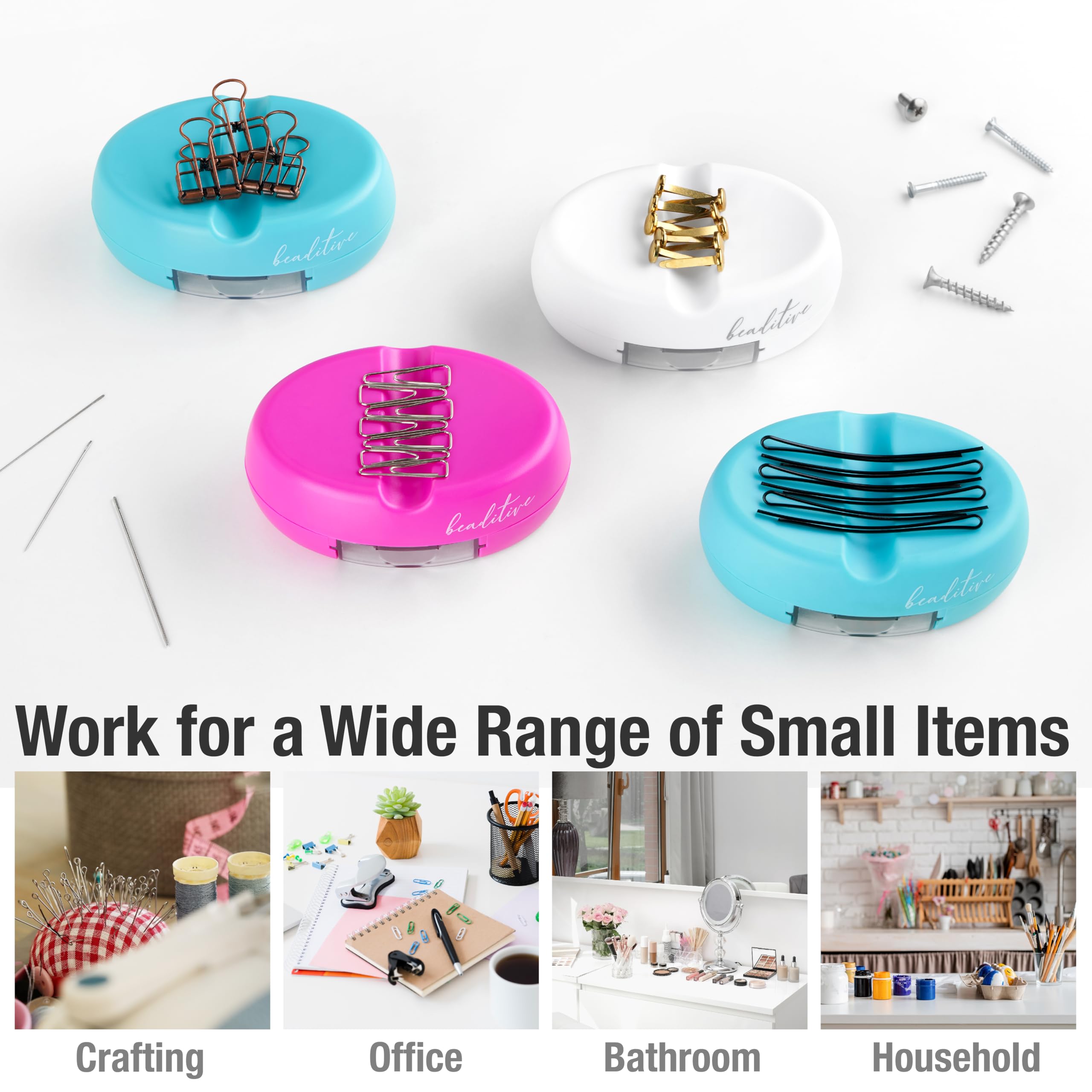 Beaditive Magnetic Pin Cushion with Drawer - Strong Magnet Holder for Sewing, Quilting & Crafts - Includes 50 Glass Head Pins - Organize Needles, Paper Clips & Small Tools - Perfect Sewing Accessory for Home & Studio - White