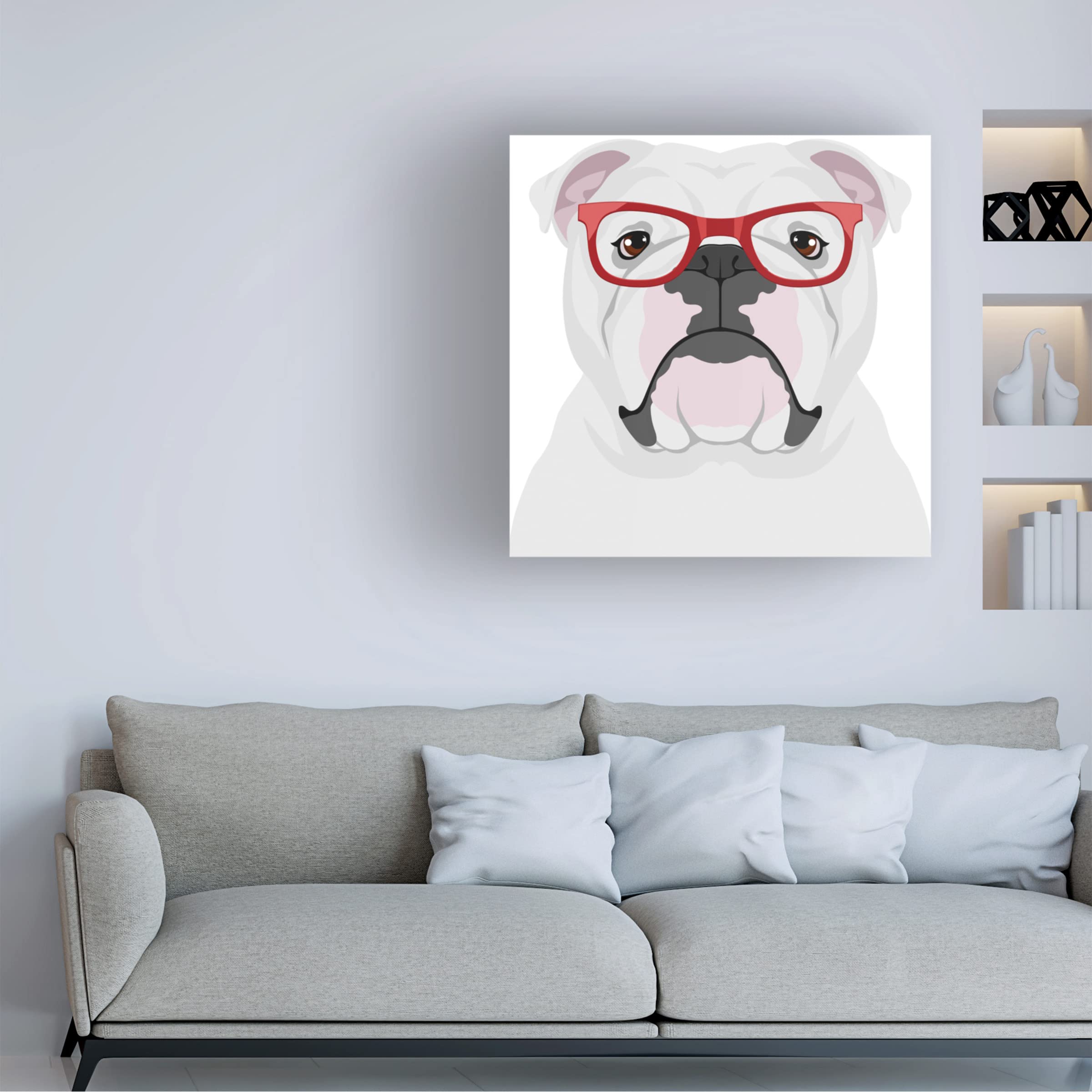 Trademark Fine Art 'English Bulldog Wearing Hipster Glasses' Canvas Wall Art Print - Funny Pet Portrait for Living Room, Office & Home Decor