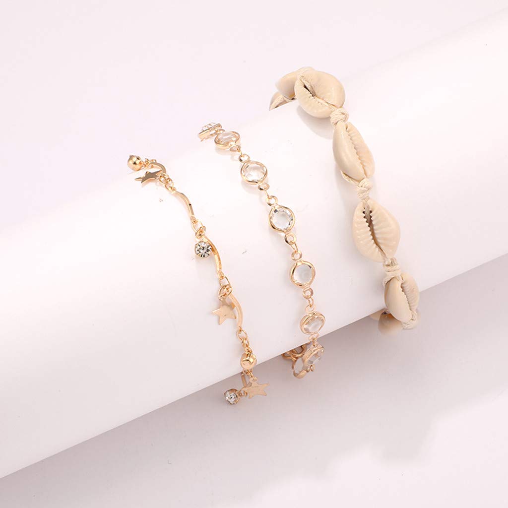 Women's Summer Anklet Bracelets for Teen Girls - Aesthetic Star & Shell Ankle Jewelry with Sequins - Gold Metal Beach Anklets for National Wild Style - Perfect Christmas Gifts for Men & Women - Ideal for Beach Vacations, Music Festivals, and Summer Outfits