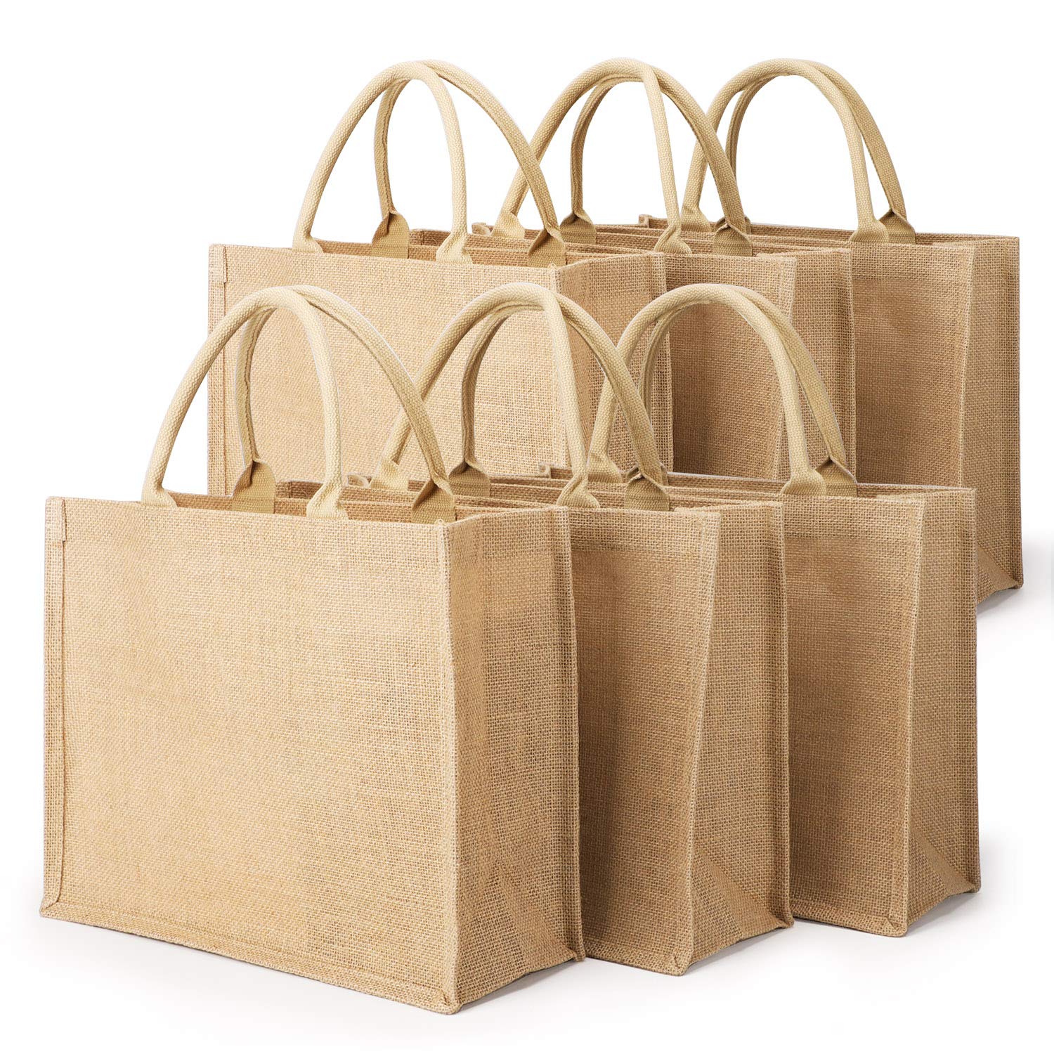 Segarty 6 Pack Large Reusable Jute Tote Bags with Handles - Eco-Friendly Burlap Canvas Grocery Shopping Bags for Women, Bridesmaid Wedding Favors, Beach Trips & Bachelorette Parties | Perfect for Farmers Market, DIY Crafts & Sustainable Lifestyle
