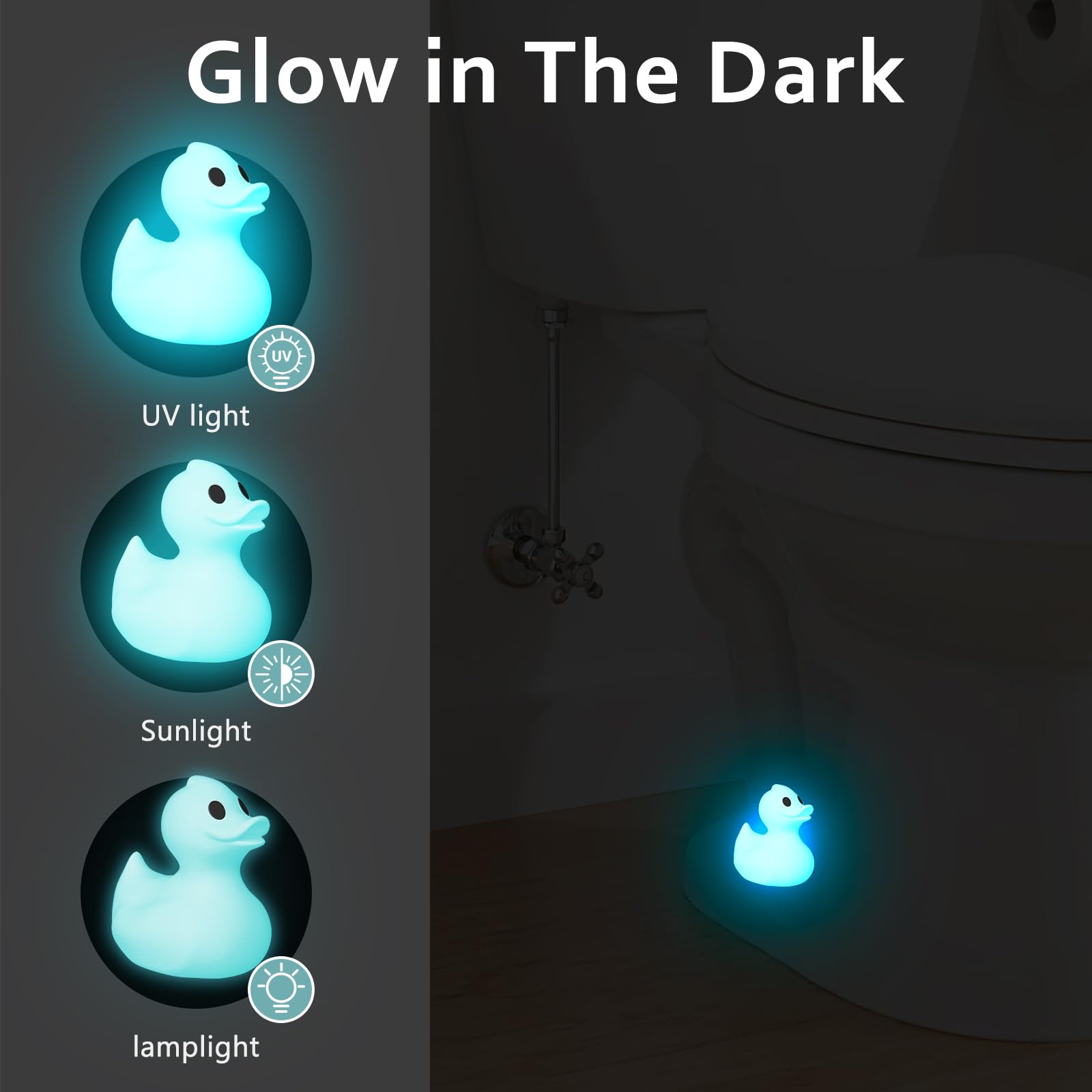 Glow in The Dark Toilet Bolt Covers - 2PCs Luminous Blue PLA Duck Floor Bolt Caps, Rust Proof Bathroom Decor Accessories | Perfect for Nighttime Bathroom Safety & Cute Home Decor