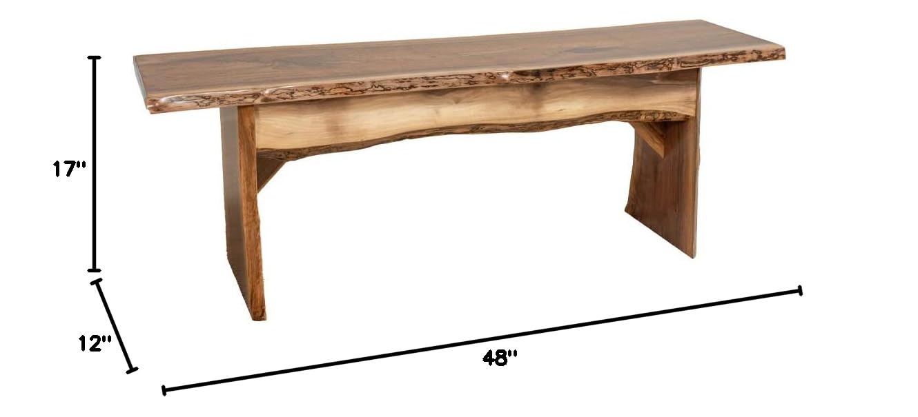 Rustic Red Door Co. Live Edge Wooden Bench - Solid Walnut Wood Dining Bench with Natural Edge - 4 Foot Long Clear Coated Wooden Slab Bench for Farmhouse, Dining Room, or Entryway Decor
