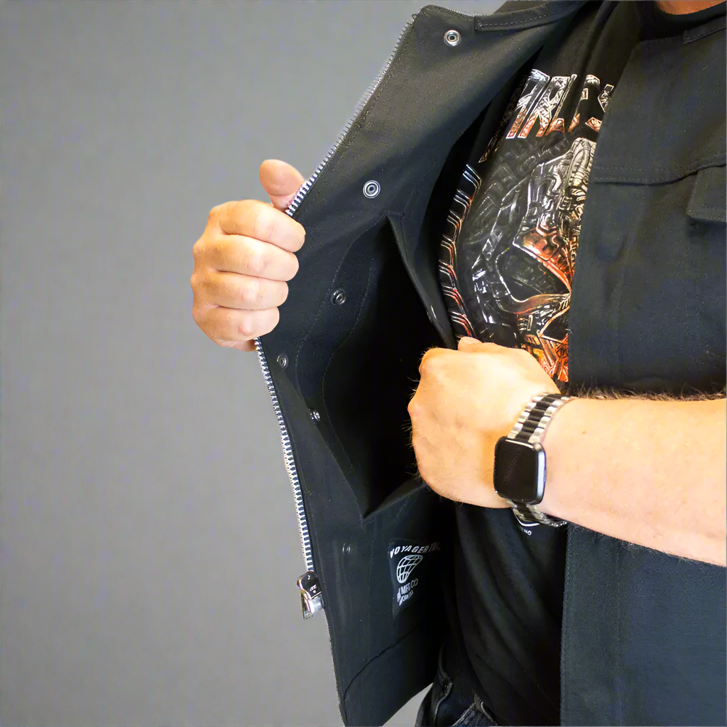 First MFG Co. Men's Motorcycle Twill Vest - Durable Riding Jacket for Harley Davidson & Cruiser Bikers - Perfect for Road Trips & Motorcycle Events