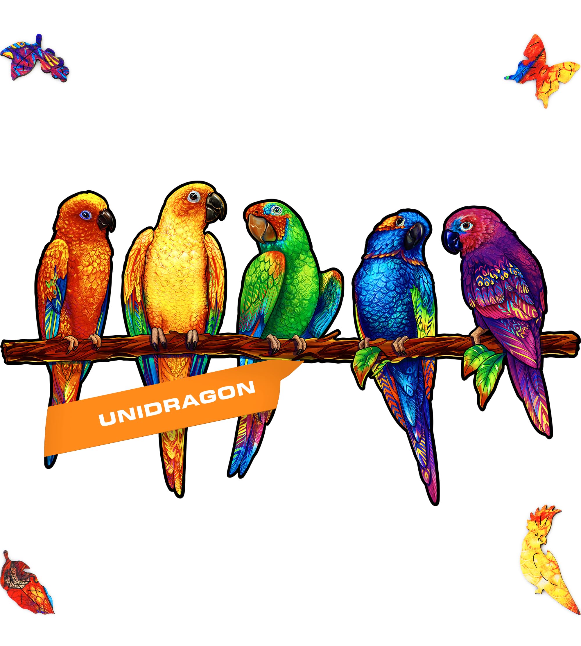 UNIDRAGON Original Wooden Jigsaw Puzzle - Playful Parrots 620 Pieces, Large 28.4