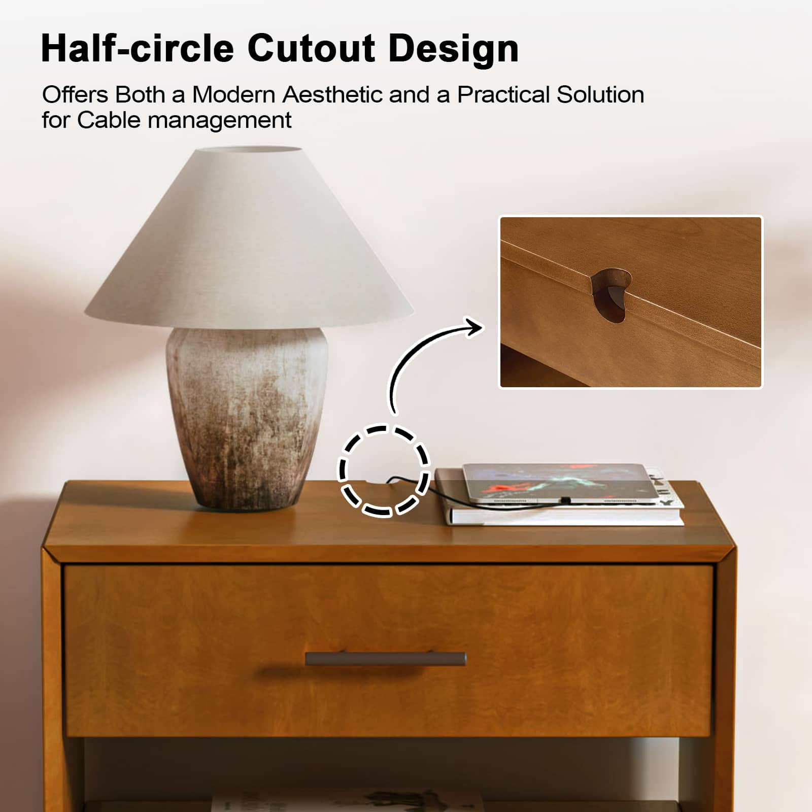 Yoel Hidden Drawer Nightstand with Built-in USB Outlets & Power Strip - Modern Bedside Table with Secret Storage for Bedroom, Living Room, or Office