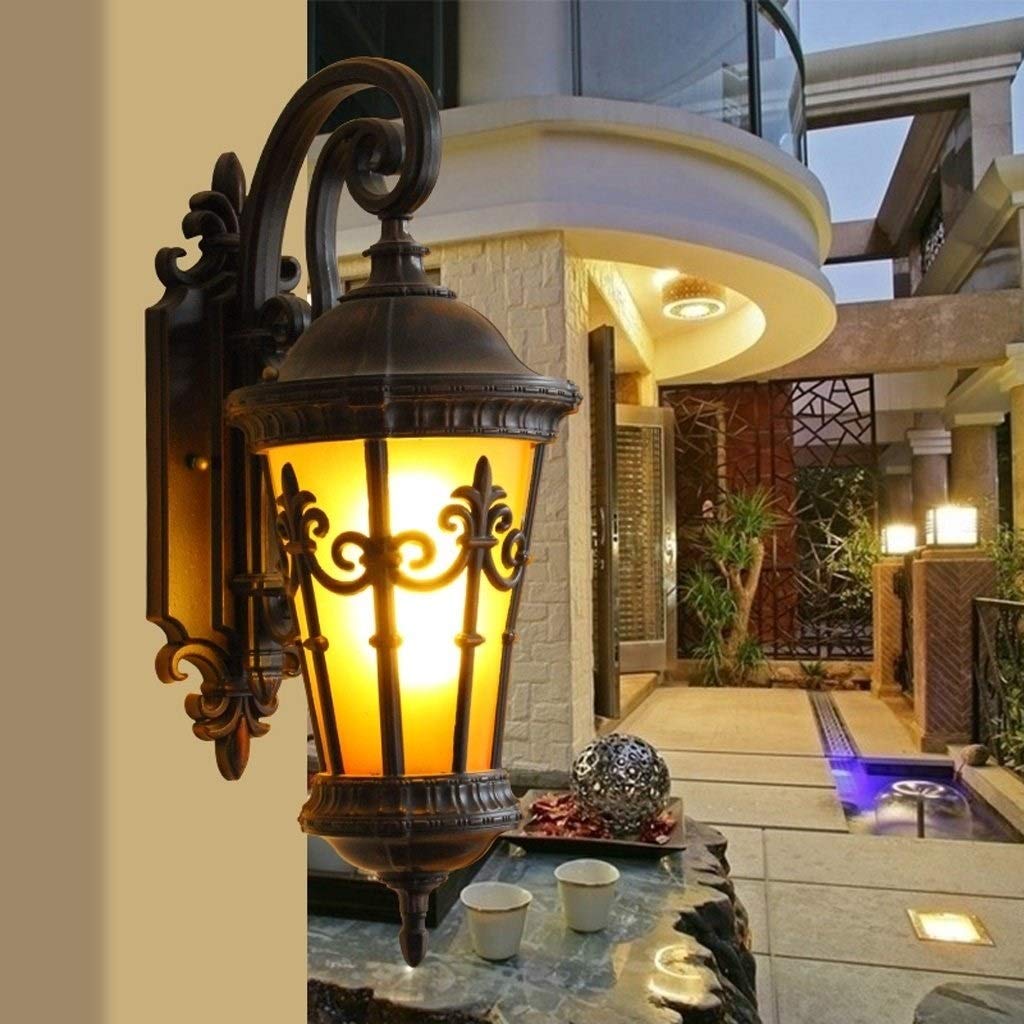 Black Waterproof Outdoor Wall Light Fixtures - 2 Pack Exterior Wall Lanterns with Hammered Glass Shade for Porch, Garden, and House Entrance Lighting | Durable Weatherproof Sconce for Outdoor Use