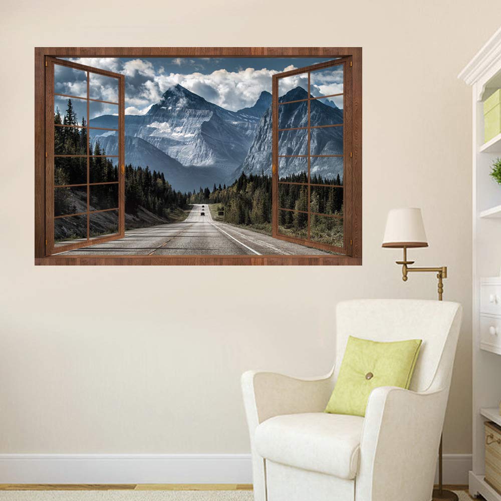Snow Mountain View Window Decal - 27.6x19.7 Inch Removable Faux Window Sticker for Kids Room & Nursery - Self-Adhesive Wall Art Mural for Bedroom, Playroom & Home Decor