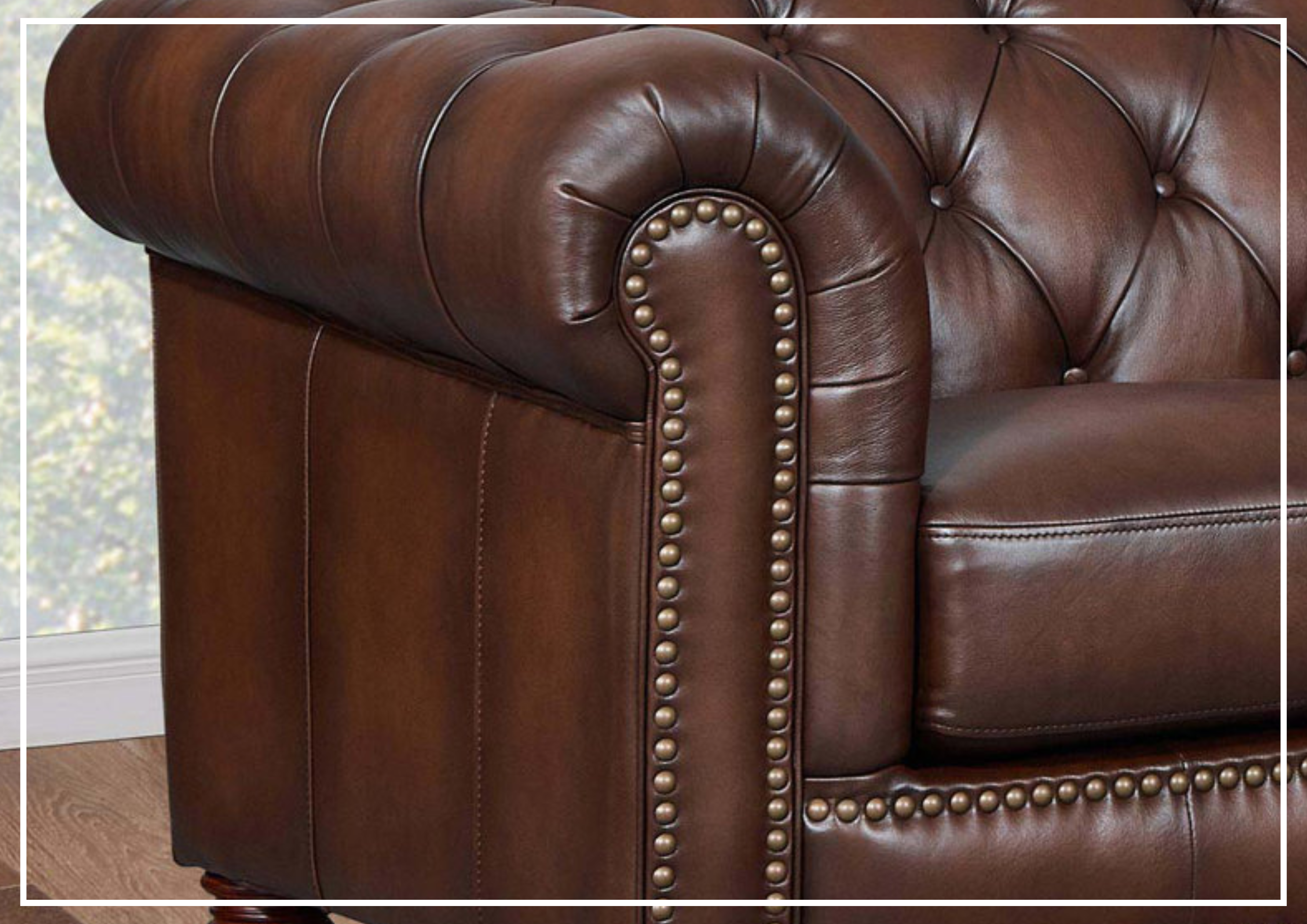 Premium Hydeline Alton Bay Leather Chesterfield L-Shaped Sectional Sofa with Nailhead Trim - Luxurious Living Room Furniture for Home Theater & Entertaining