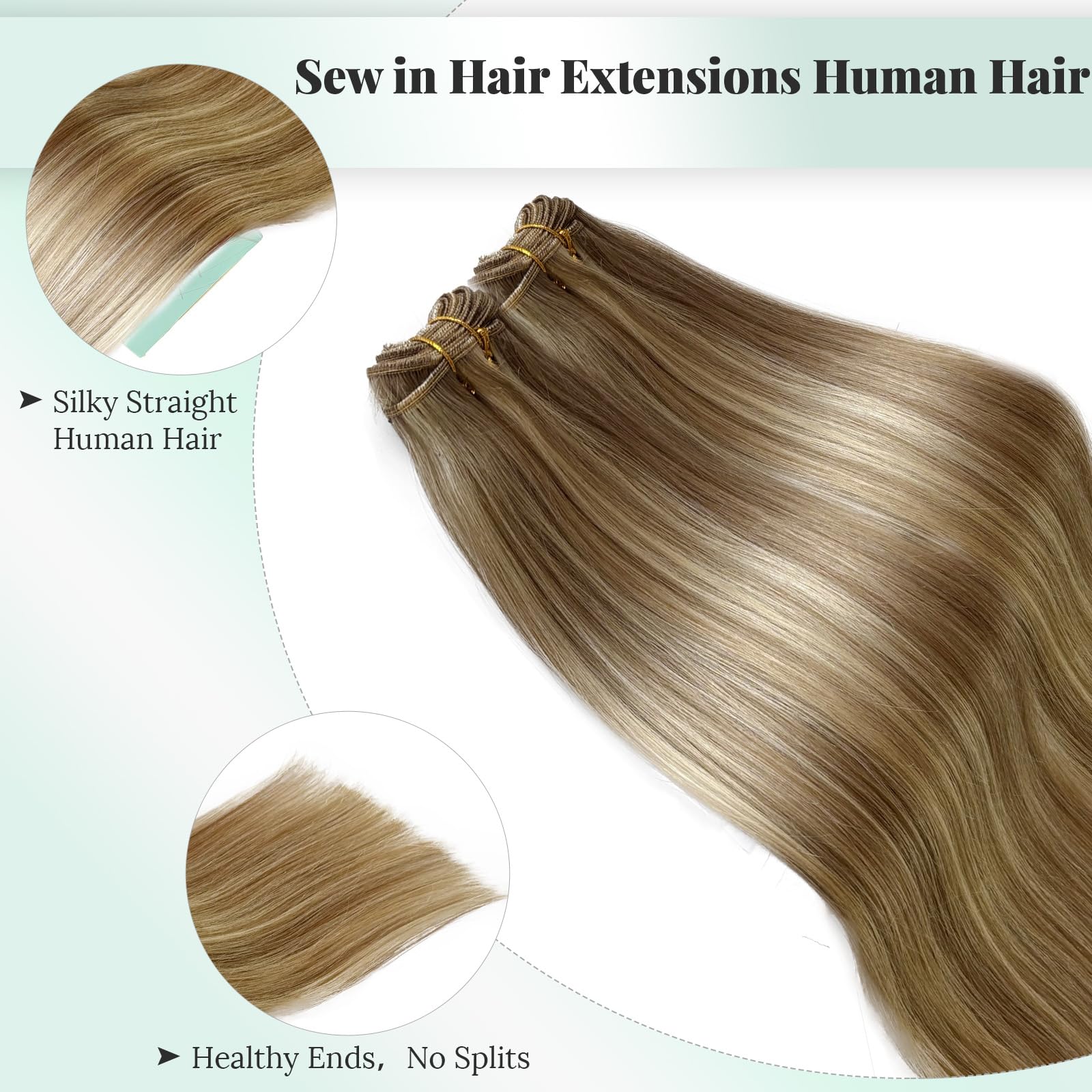 Ash Brown & Platinum Blonde Highlighted Human Hair Extensions - 16 Inch Double Weft Sew-in Weave Bundles (100g) for Natural Blending & Styling - Perfect for Parties, Weddings & Everyday Glam