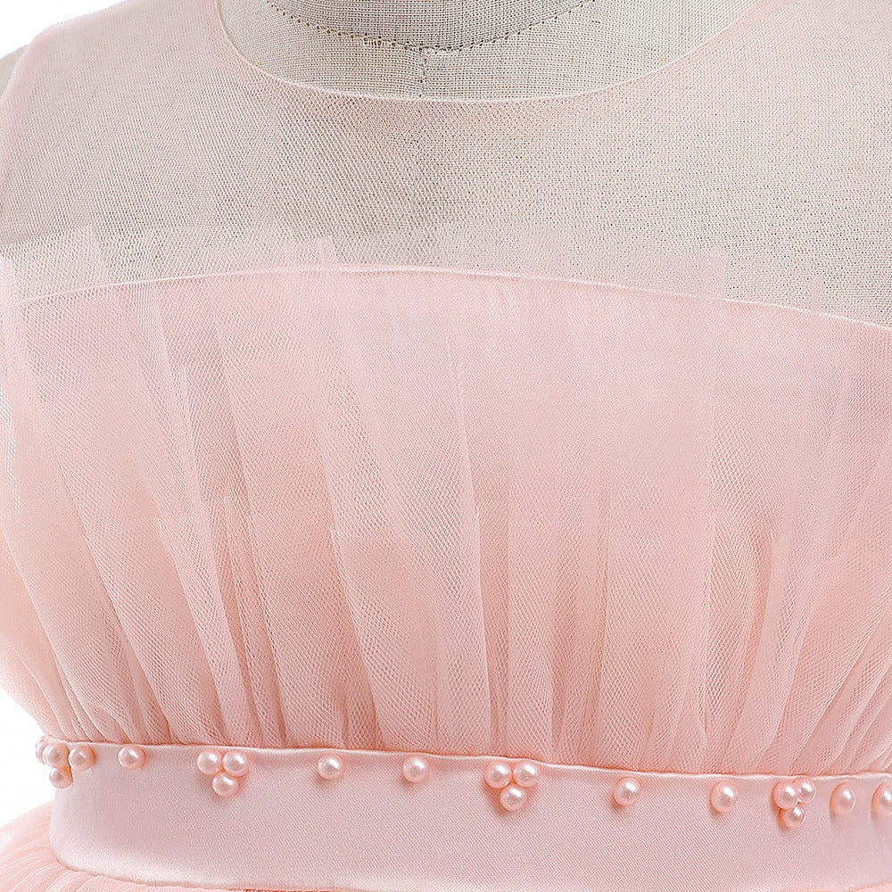 Pink Princess Round Floor Length Tulle Flower Girl Dress for Weddings, Birthday Parties & Special Occasions