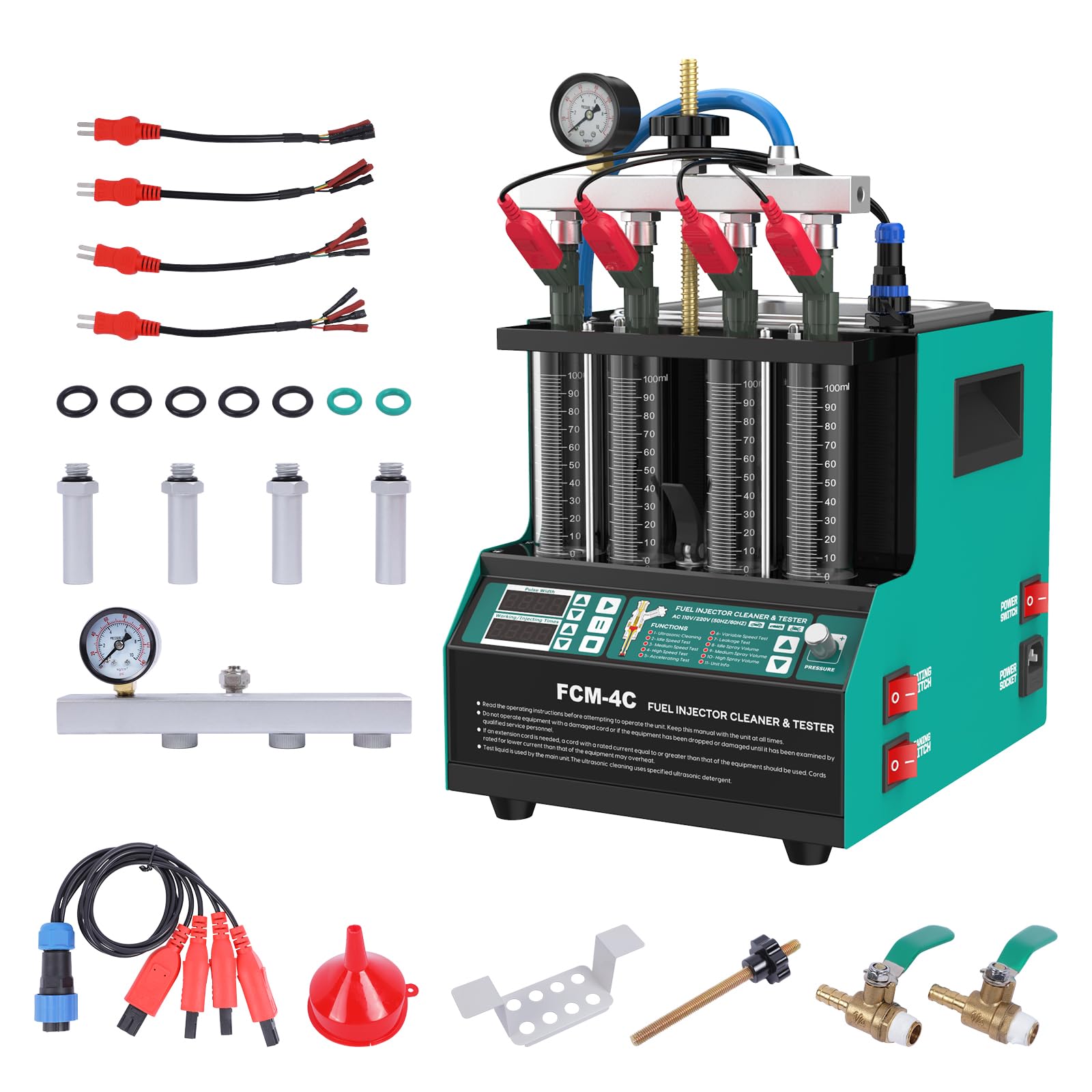 PLAYOCCAR 110V 4-Cylinder Fuel Injector Cleaner & Tester Machine - 2-in-1 Ultrasonic Cleaning with 9 Testing Functions for GDI Injectors, Compatible with Most Vehicles - Ideal for Auto Repair Shops & DIY Car Maintenance