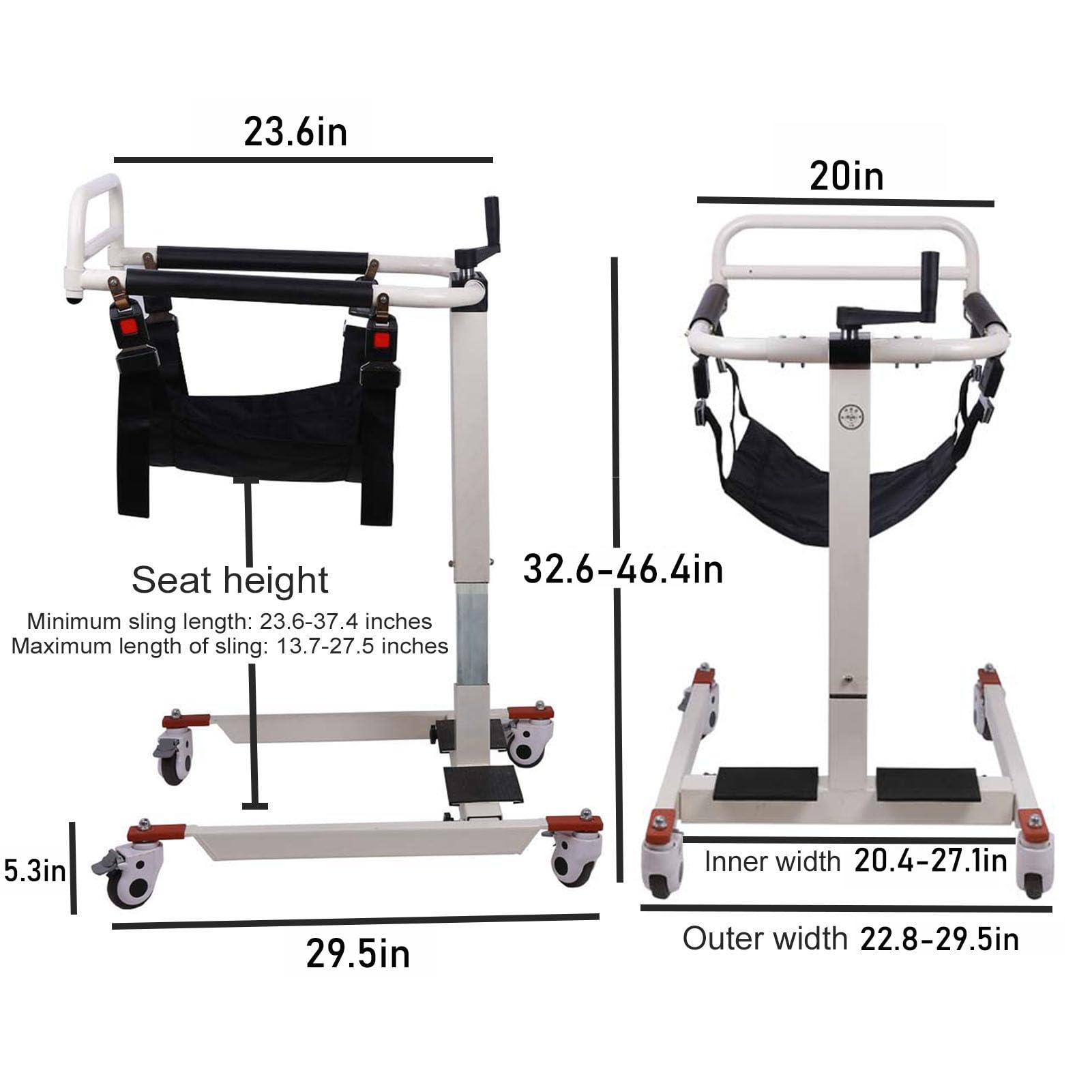 Seveni Patient Lift Transfer Chair - Portable Elderly Lift Assist with 275lb Capacity, Alloy Steel Shower Wheelchair & Bedside Commode - Easy to Disassemble for Home Care, Hospital Use, and Mobility Assistance