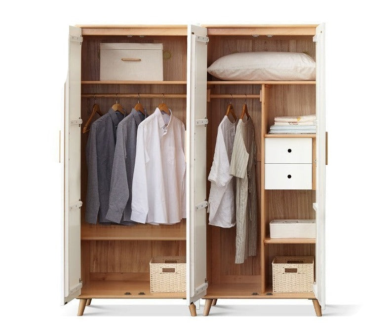 Solid Beech Wood Wardrobe Set - Modern Closet Organizer for Bedroom, Living Room & Office Storage