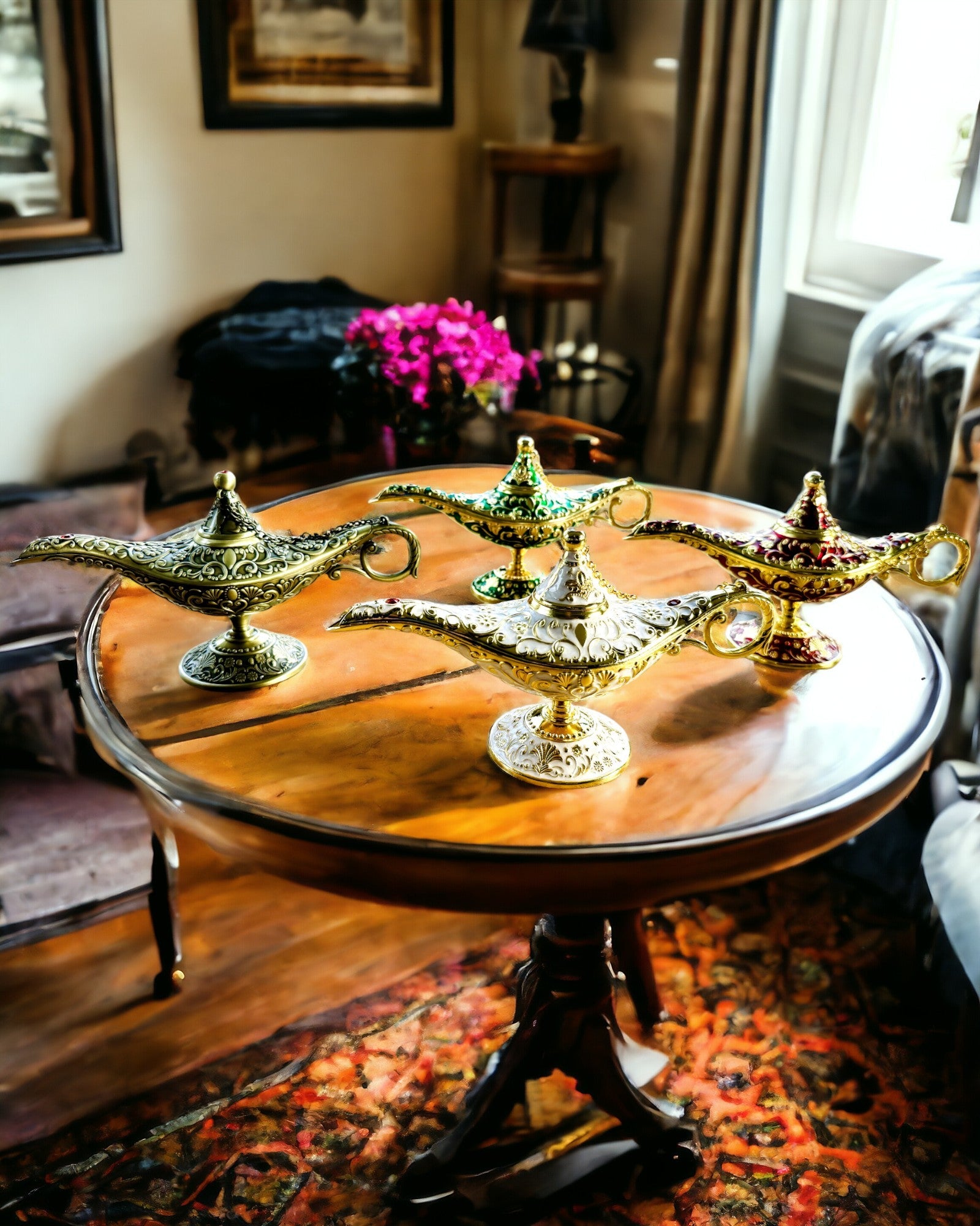 Custom Engraved Magic Aladdin Lamp - White & Gold Decor for Home, Gift, or Arabian Nights Theme Party | Unique Personalized Genie Lamp for Collectors & Disney Fans