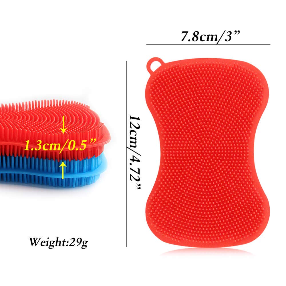 Premium Silicone Sponge Scrubbers for Dishes - 3 Pack Non-Scratch Kitchen Cleaning Sponges with Scrub Brush - Durable, Odor-Free Dishwashing Sponges for Pots, Pans & Cookware - Essential Household Cleaning Supplies for Kitchen & Home