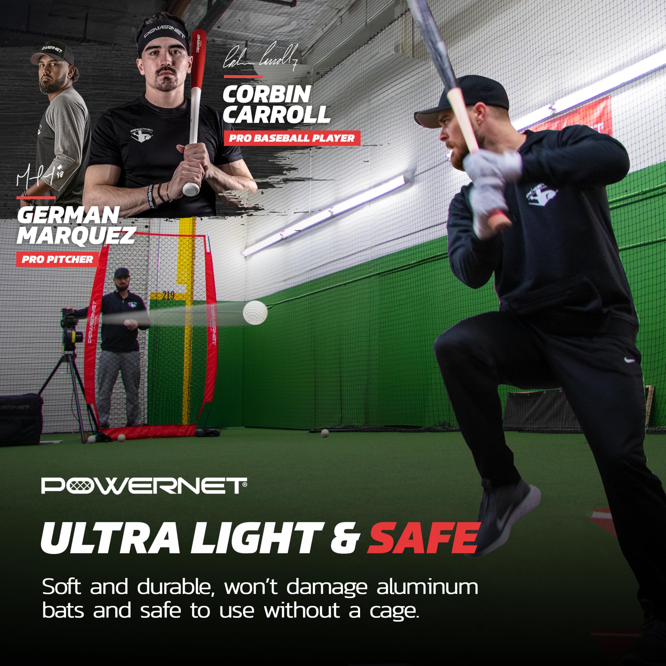 PowerNet Launch F-lite Softball & Baseball Pitching Machine with Dimpled Practice Balls & Bucket of Baseballs - Complete Coaching Bundle for Baseball Training & Practice | Perfect for Backyard Drills, Team Practices & Pitching Machine Training