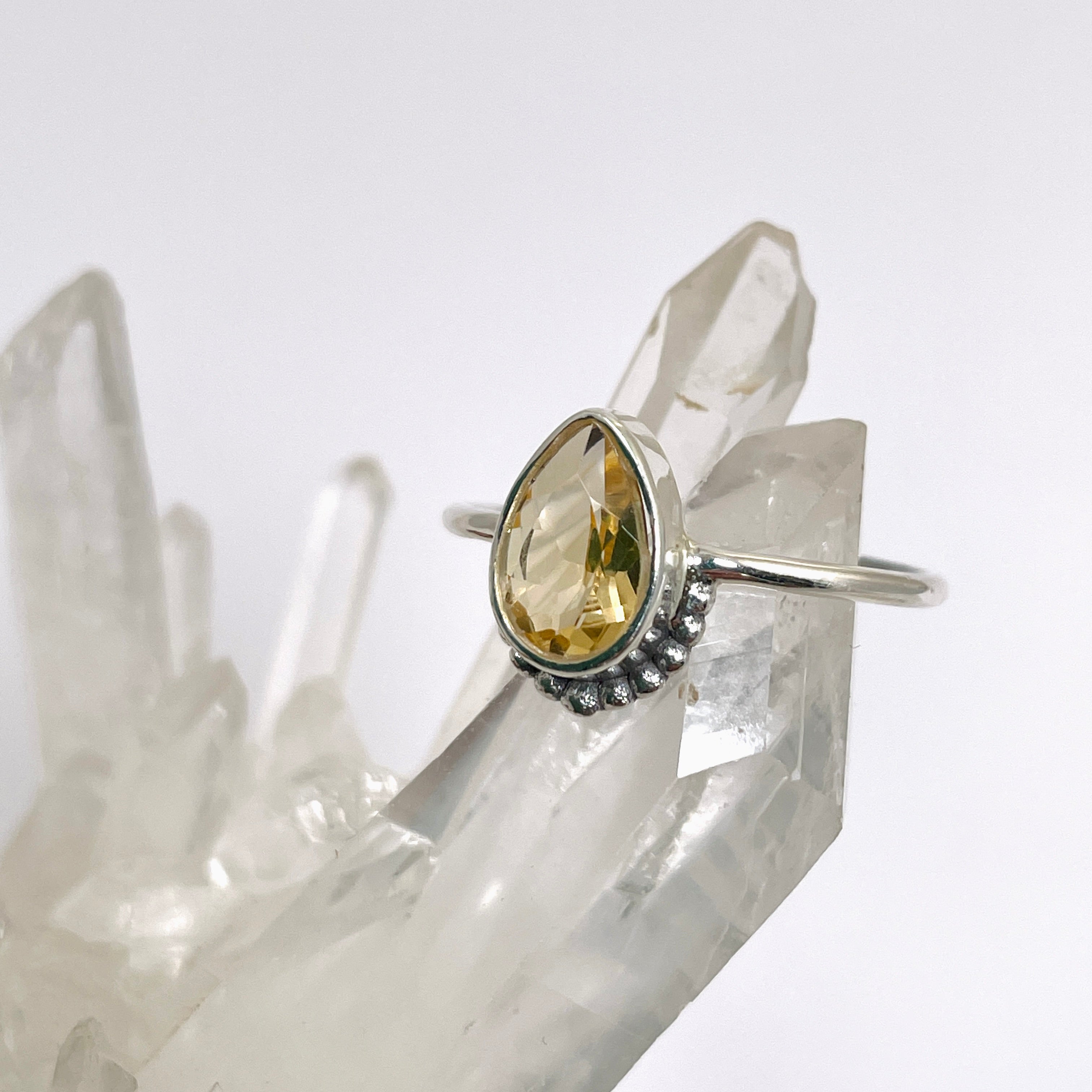 Citrine Teardrop Fine Band Ring R3800 CIT - Elegant Gemstone Jewelry for Women, Perfect for Weddings, Parties & Special Occasions